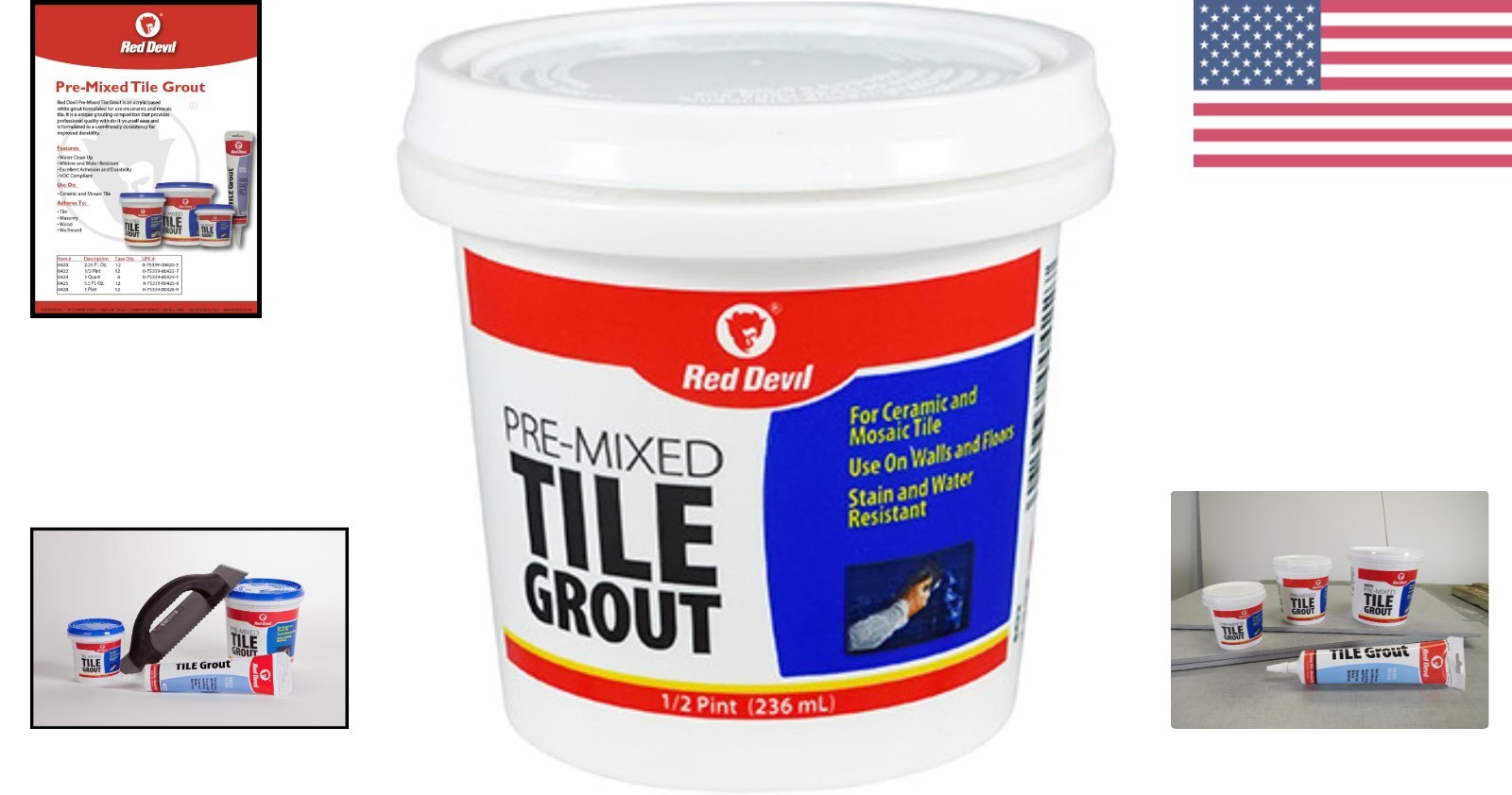 Versatile Pre-Mixed Tile Grout 1/2 Pint – Durable, Water Resistant, Easy to Use