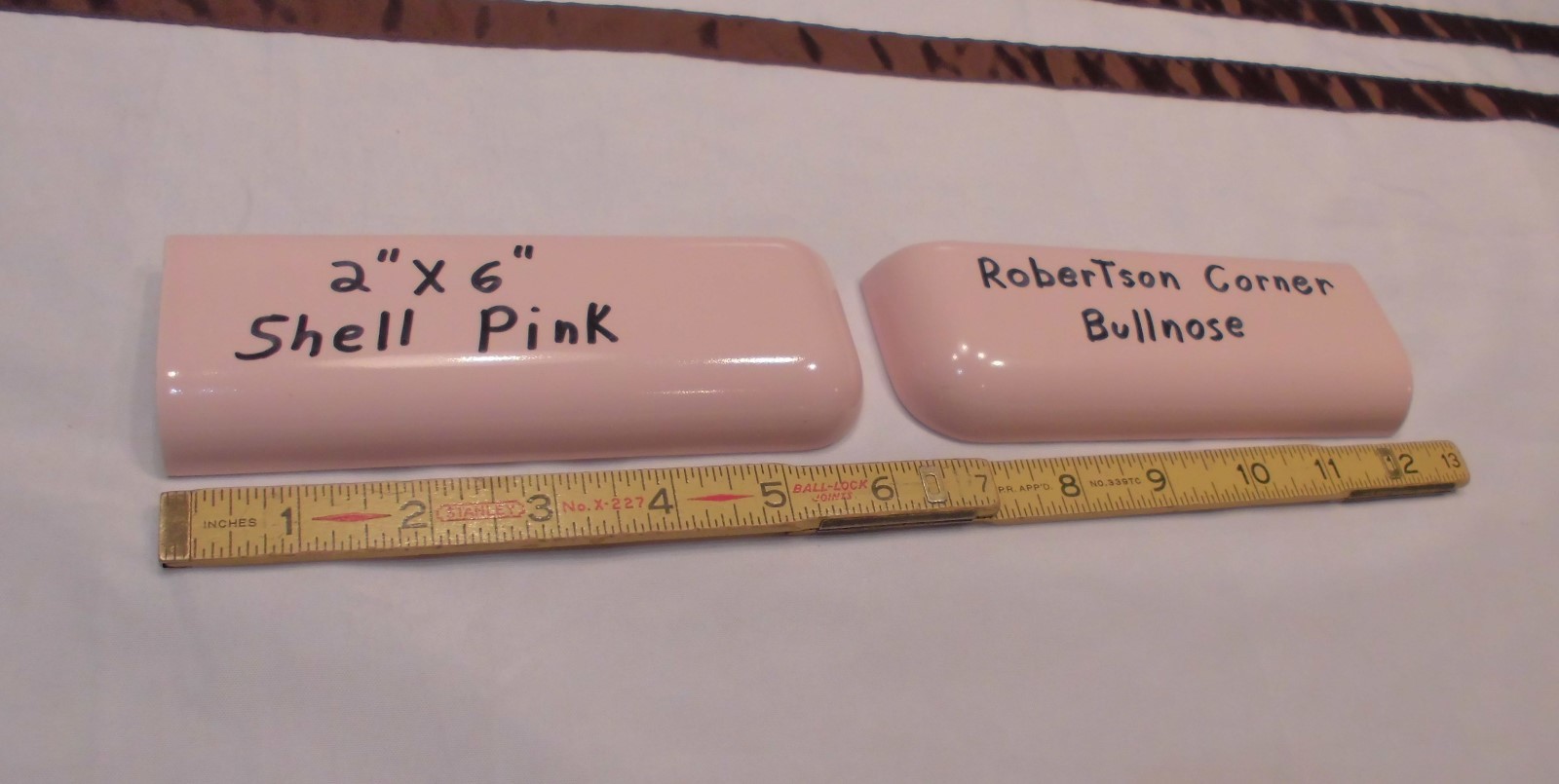 2 pcs. *Shell Pink* 2″ X 6″ Ceramic Radius Bullnose Corner Tiles by Robertson