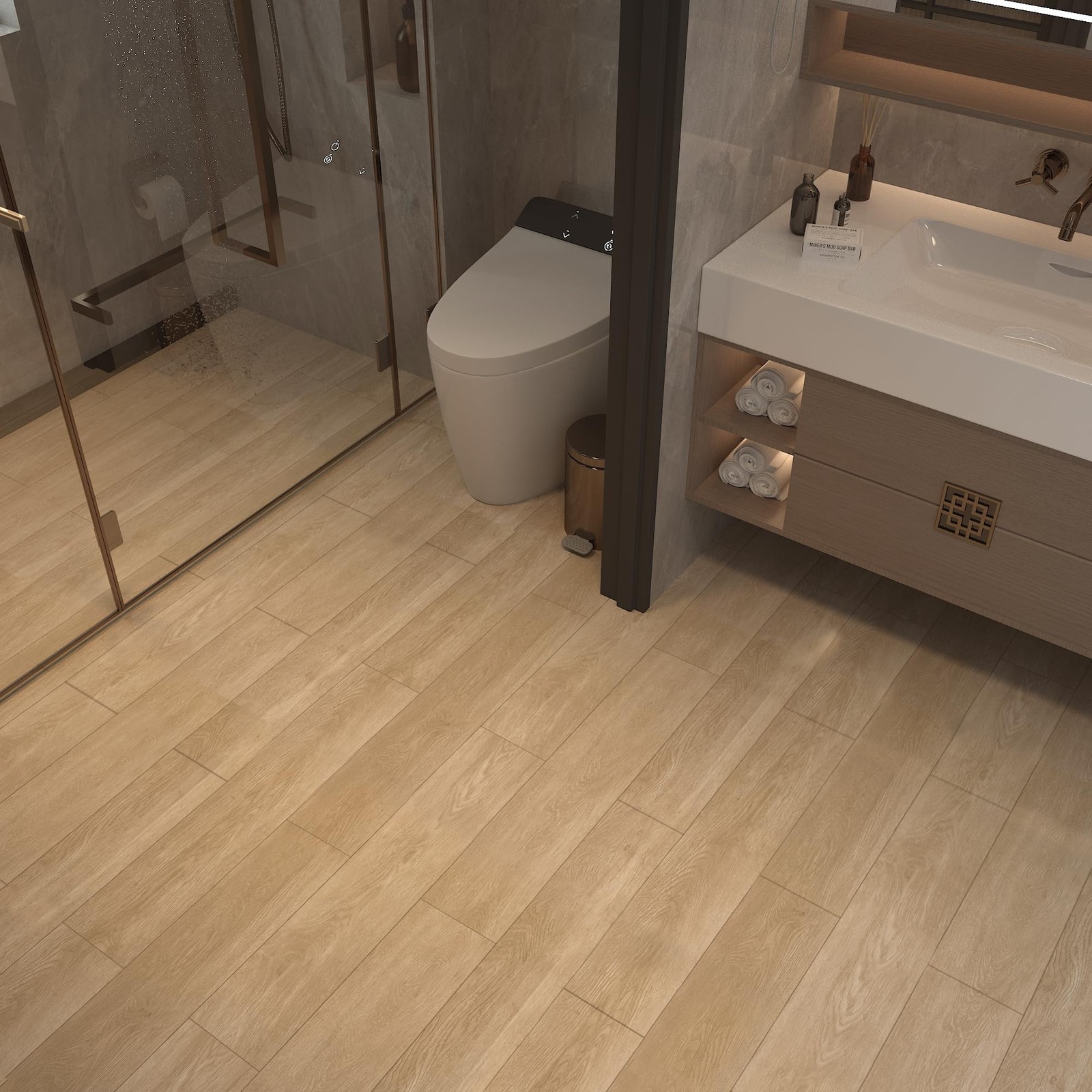 Boobest Peel and Stick Vinyl Flooring Roll Wood Grain Waterproof Self Adhesiv…