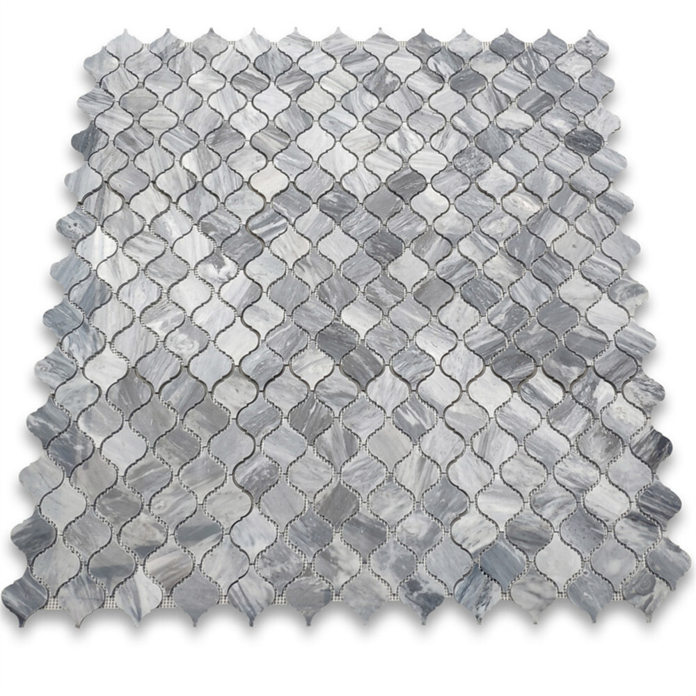 K892XP Bardiglio Gray Marble Arabesque Baroque Lantern Mosaic Tile Polished