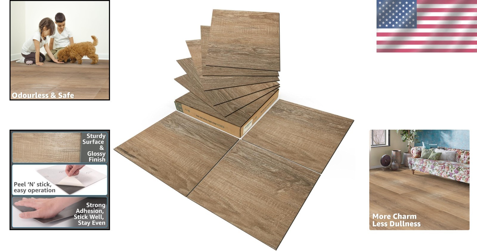 30 Sq. Ft Peel and Stick Vinyl Floor Tiles – Light Brown Ash