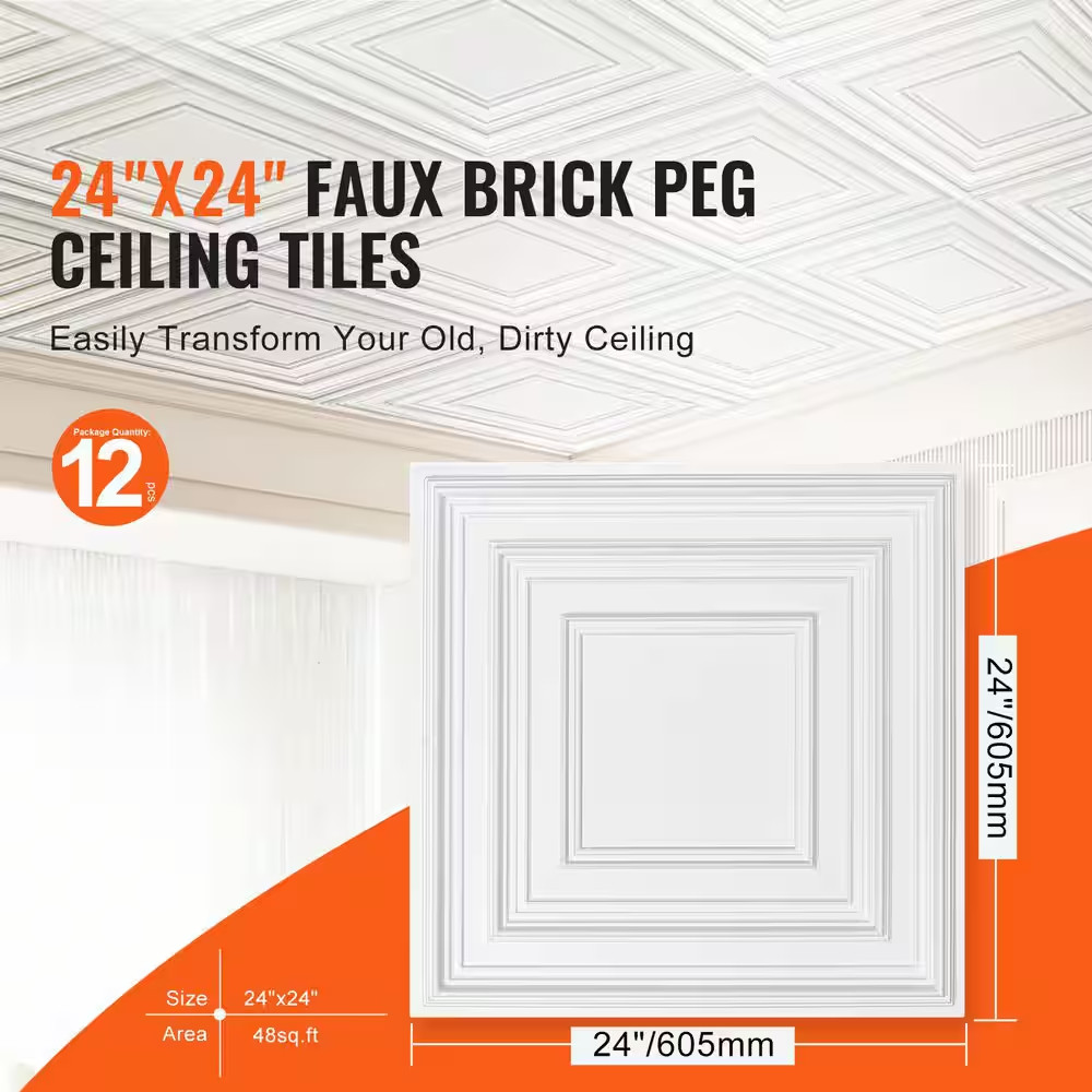 Drop Ceiling Tiles Premium PVC Sheet, White 2 Ft. X 2 Ft. Standard Ceiling Tile