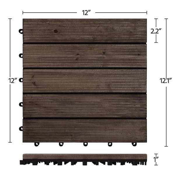 27PCS Interlocking Wooden Flooring Patio Deck Tiles Solid Wood Tiles, 12 x 12in