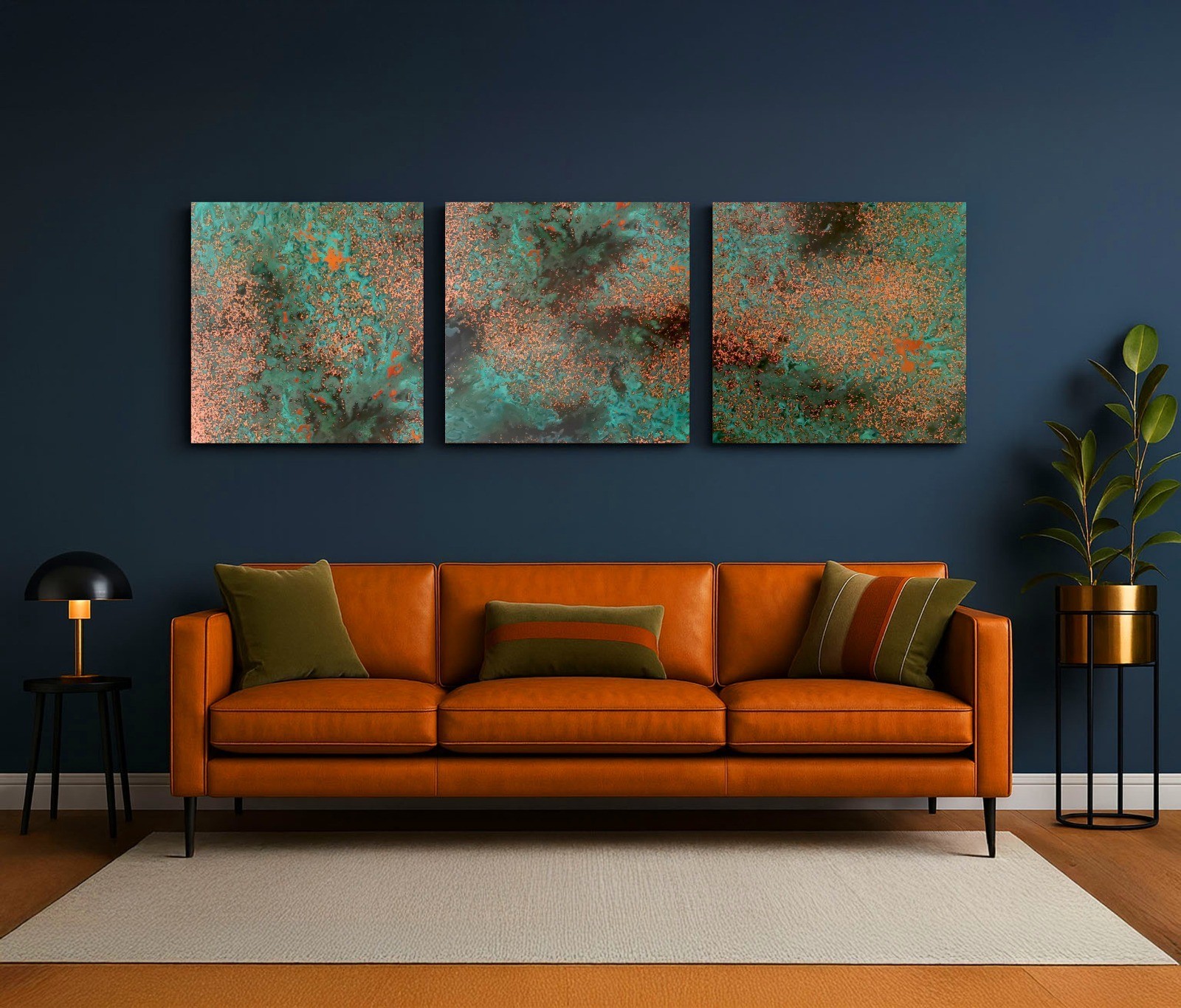 Real Copper Wall Art – 3 Panel Metal Artwork – Handcrafted Patina Decor