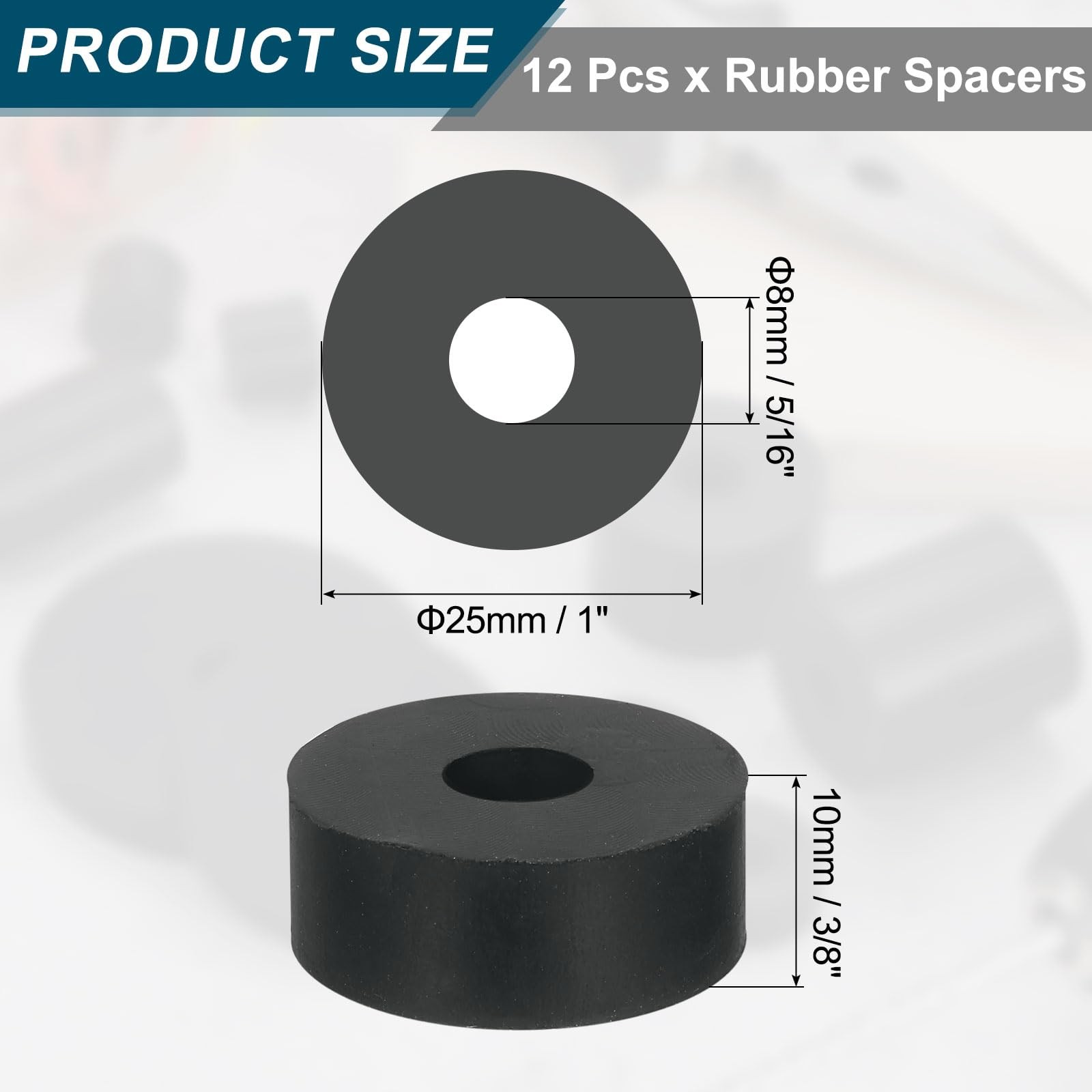 uxcell 12Pcs Thick Rubber 1 Inch Od X 5/16 Id X 3/8 T, Black