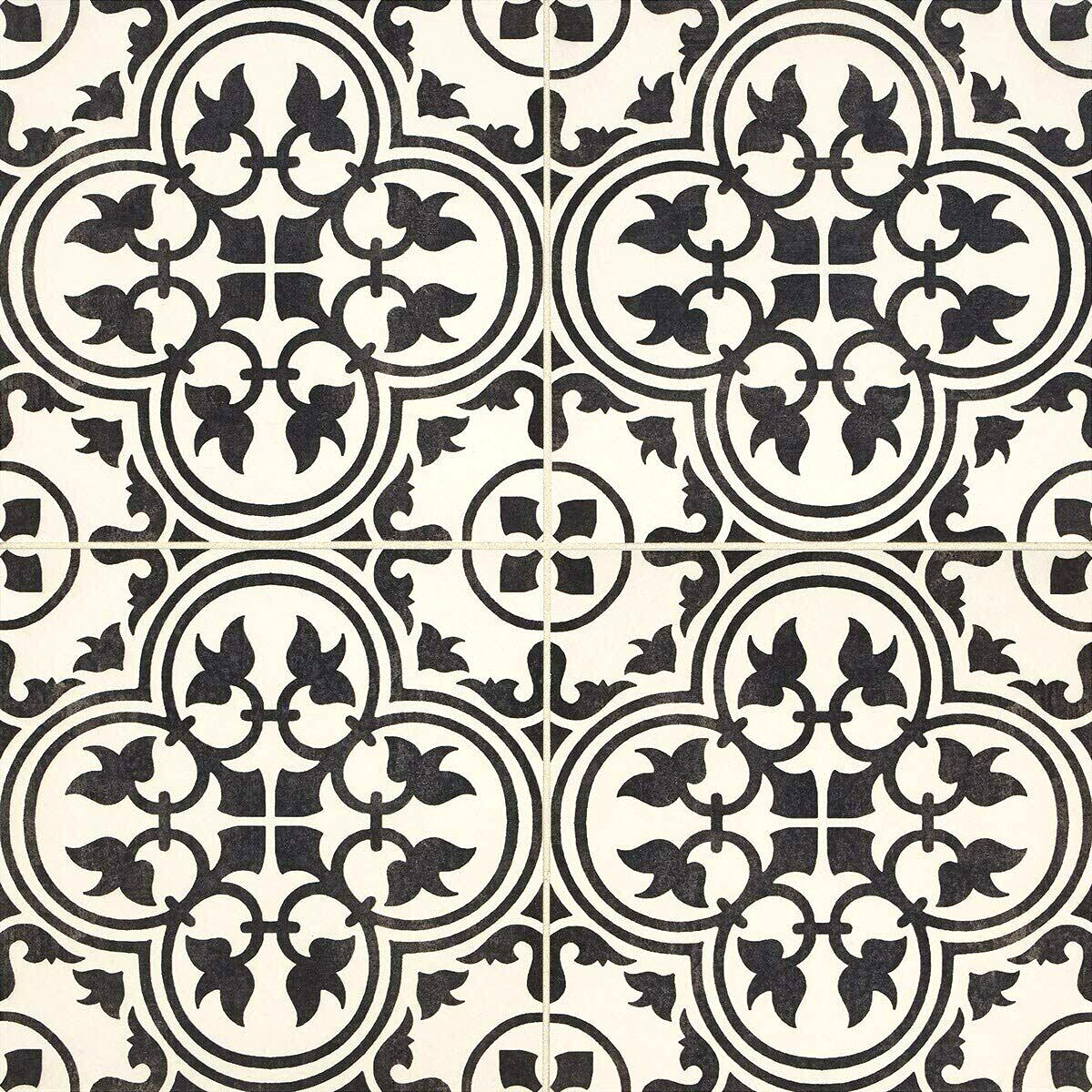 12×12 Flora Black White Encaustic Decorative Ceramic Floor and Wall Tile 1PC