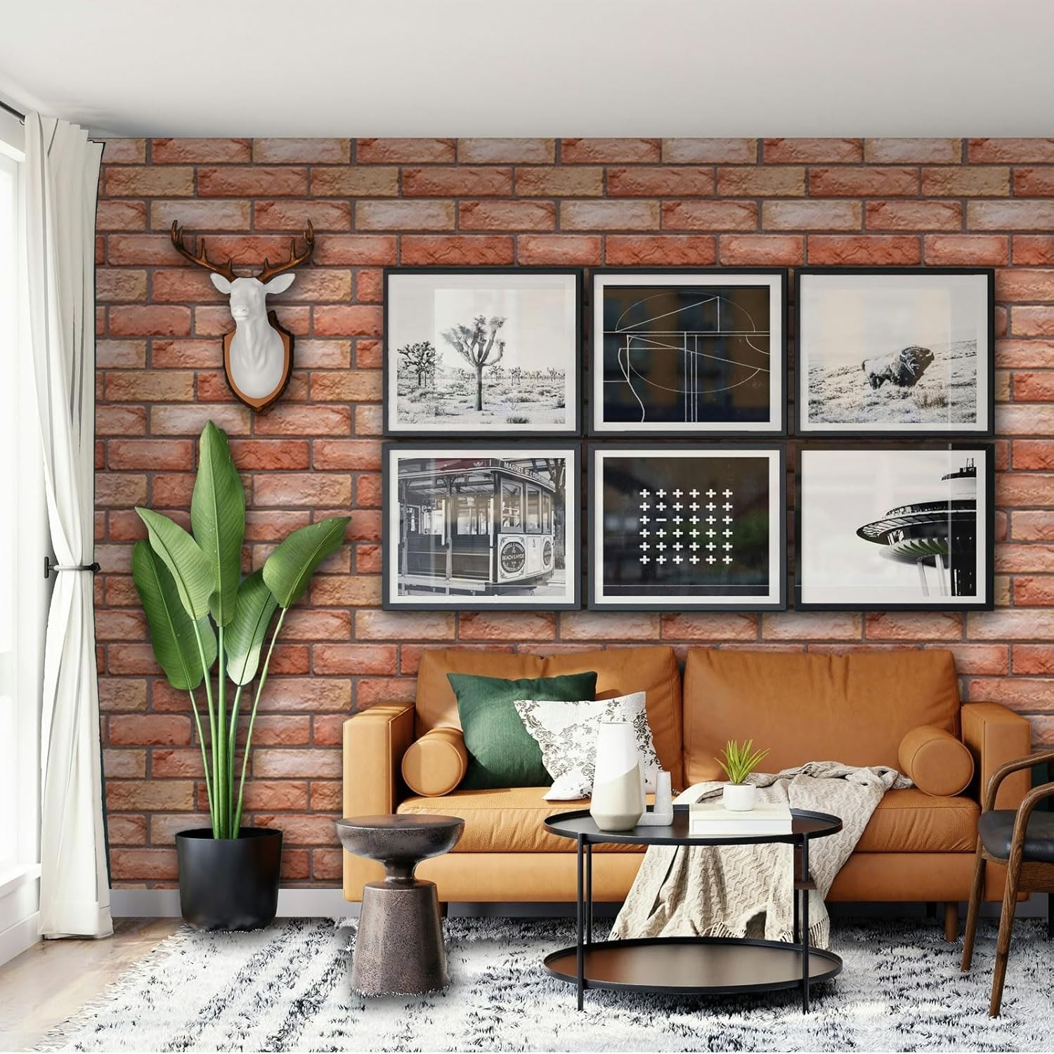 Unbranded Peel and Stick 3D Wall Panels-Faux Red Brick–Set of 9-11.81″ x 11.81″