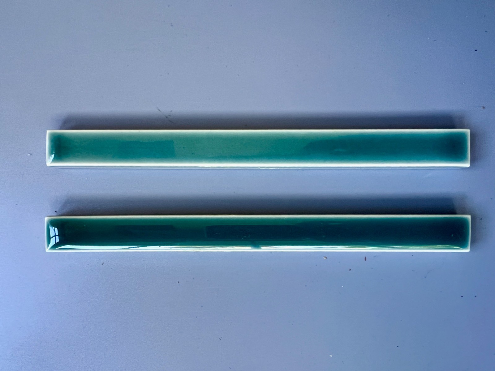 (25) Vtg Pratt Larson Ceramic Tiles Green Gloss Liner Trim Backsplash Border 6″