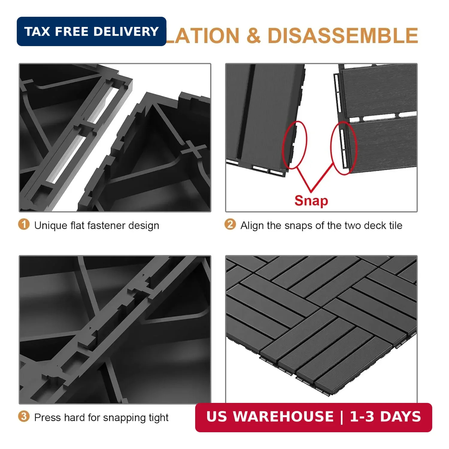 Goovilla Plastic Interlocking Deck Tiles, 9 Pack , 12″x12″ Waterproof Outdoor Fl