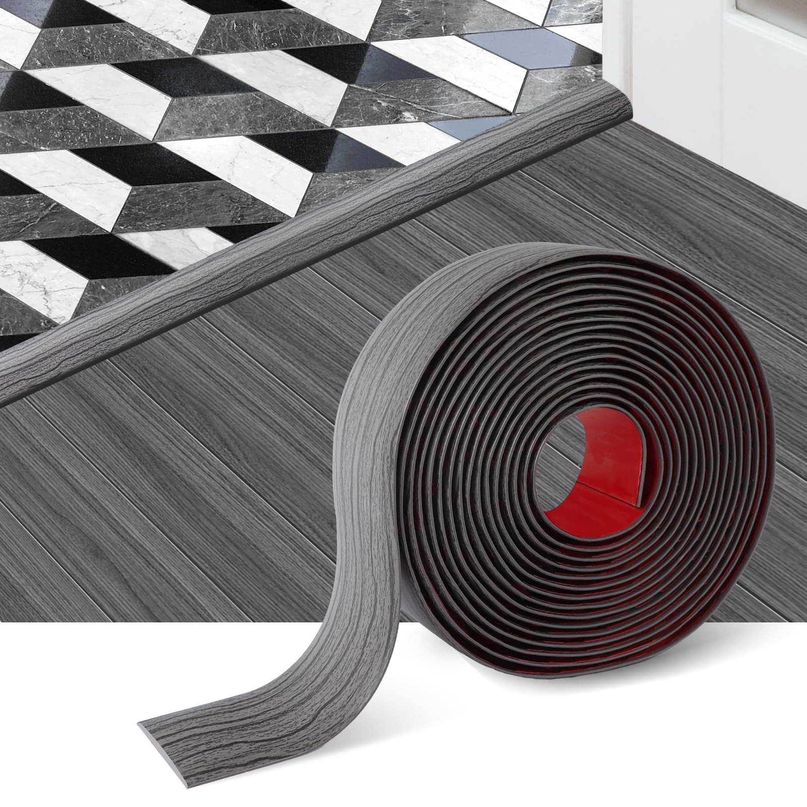 Wood Grain Floor Strip, 2″ Wide Self Adhesive, Transition, Dark Gray