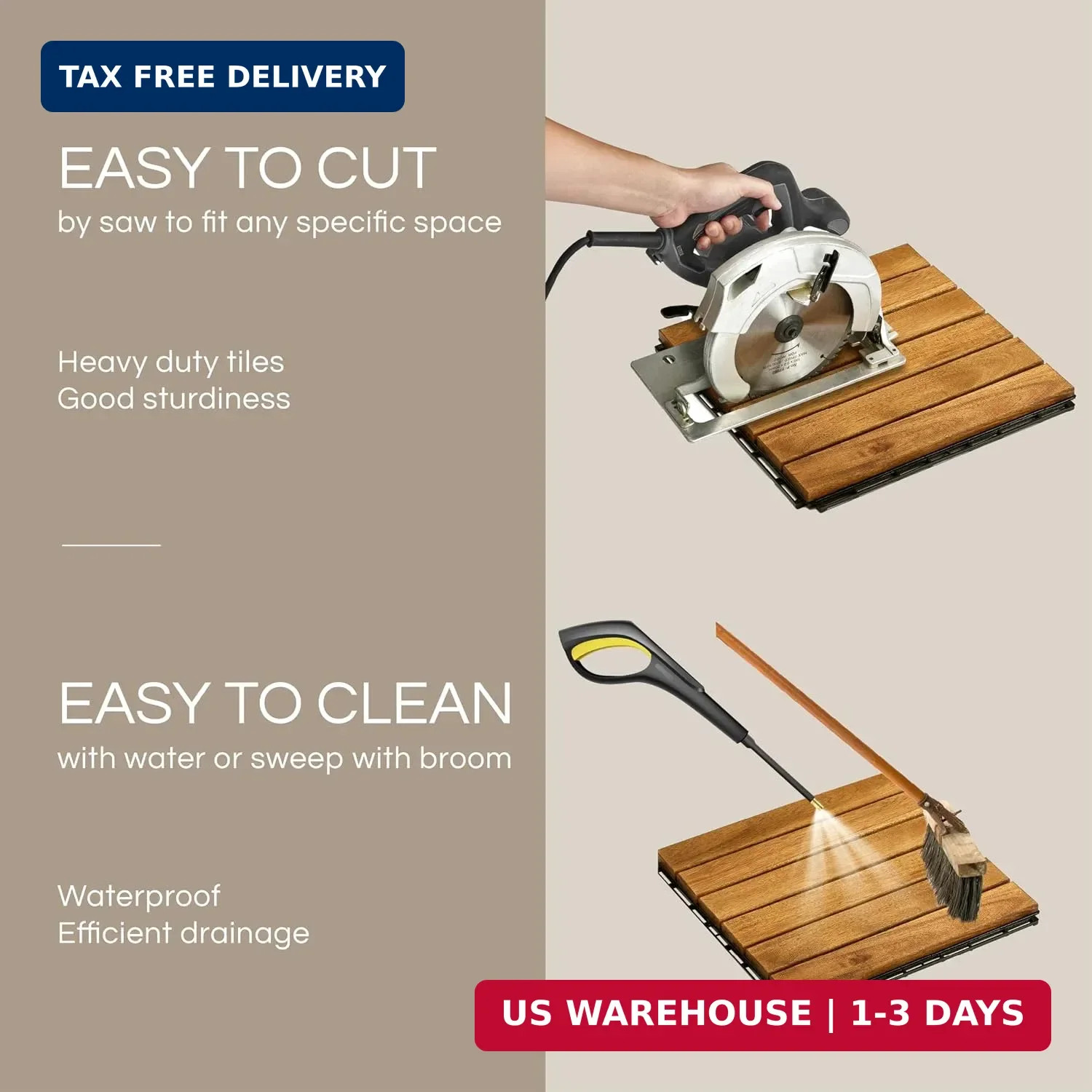 THYOI Premium Deck Tiles, Patio Flooring – Set 10 Pcs 12″x12″x0.9″ Interlocking