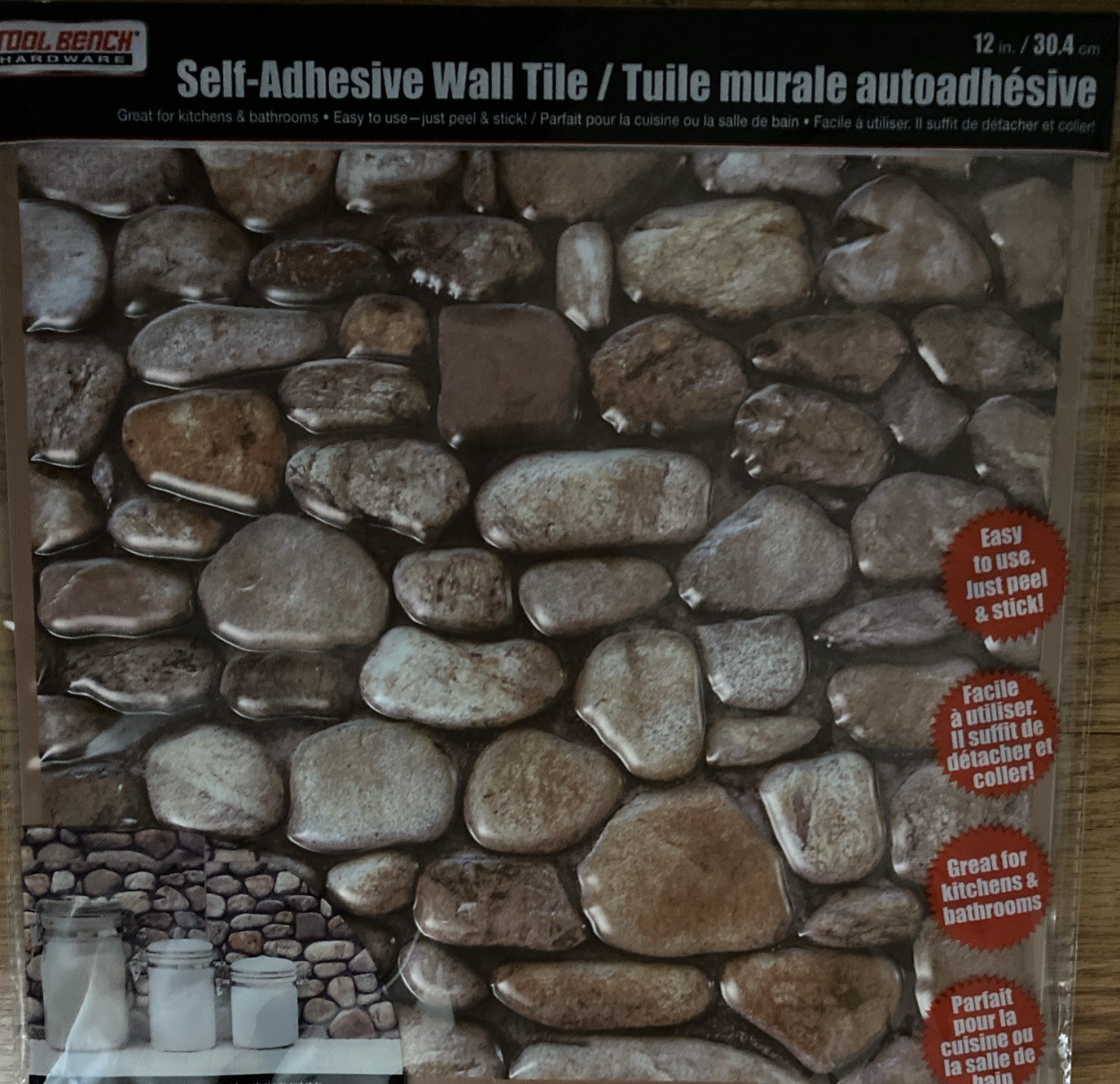 10 LOT 3D Peel Stick Wall Tile Brown River Rock Stone Backsplash Lightweight 12″