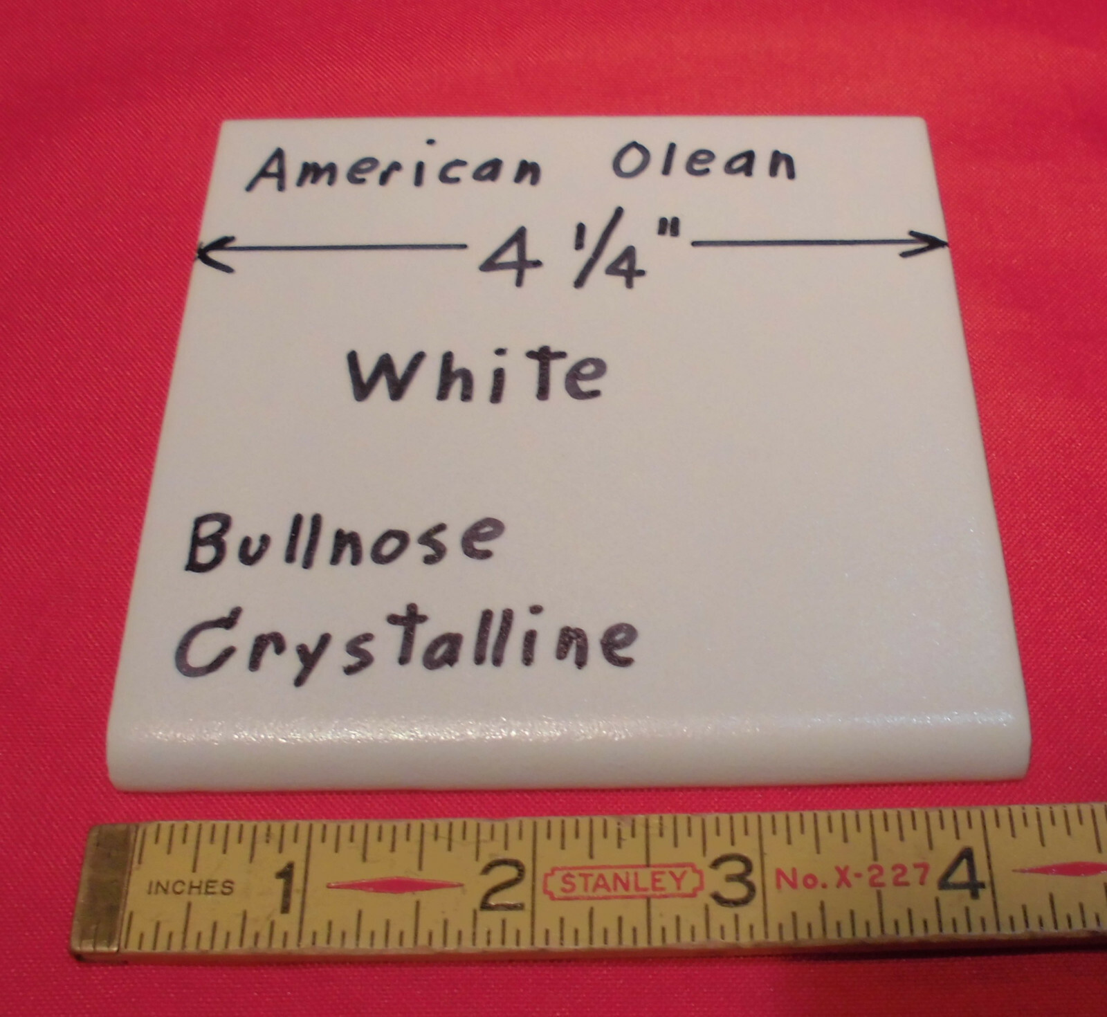 1 pc. White Crystalline Ceramic Tile by American Olean: 4-1/4″ Surface Bullnose