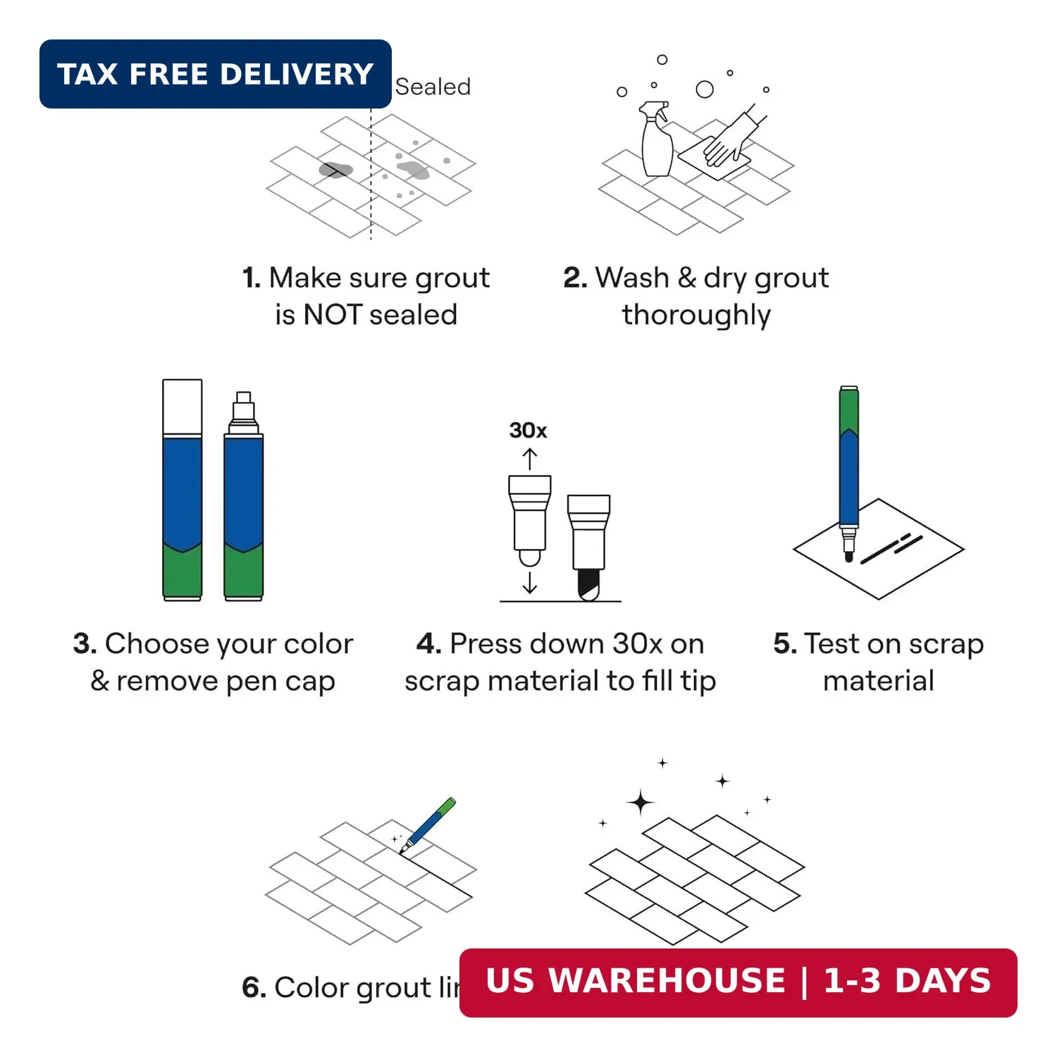 Grout Pen White Tile Grout Paint Marker – Narrow 5mm Tip (7mL) – 3 Pack | Waterp