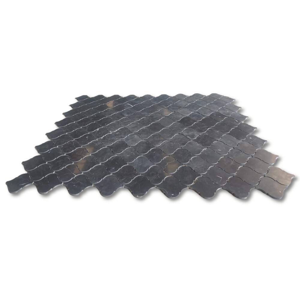 N893XH Nero Marquina Grand Lantern Shape Arabesque Baroque Mosaic Tile Honed