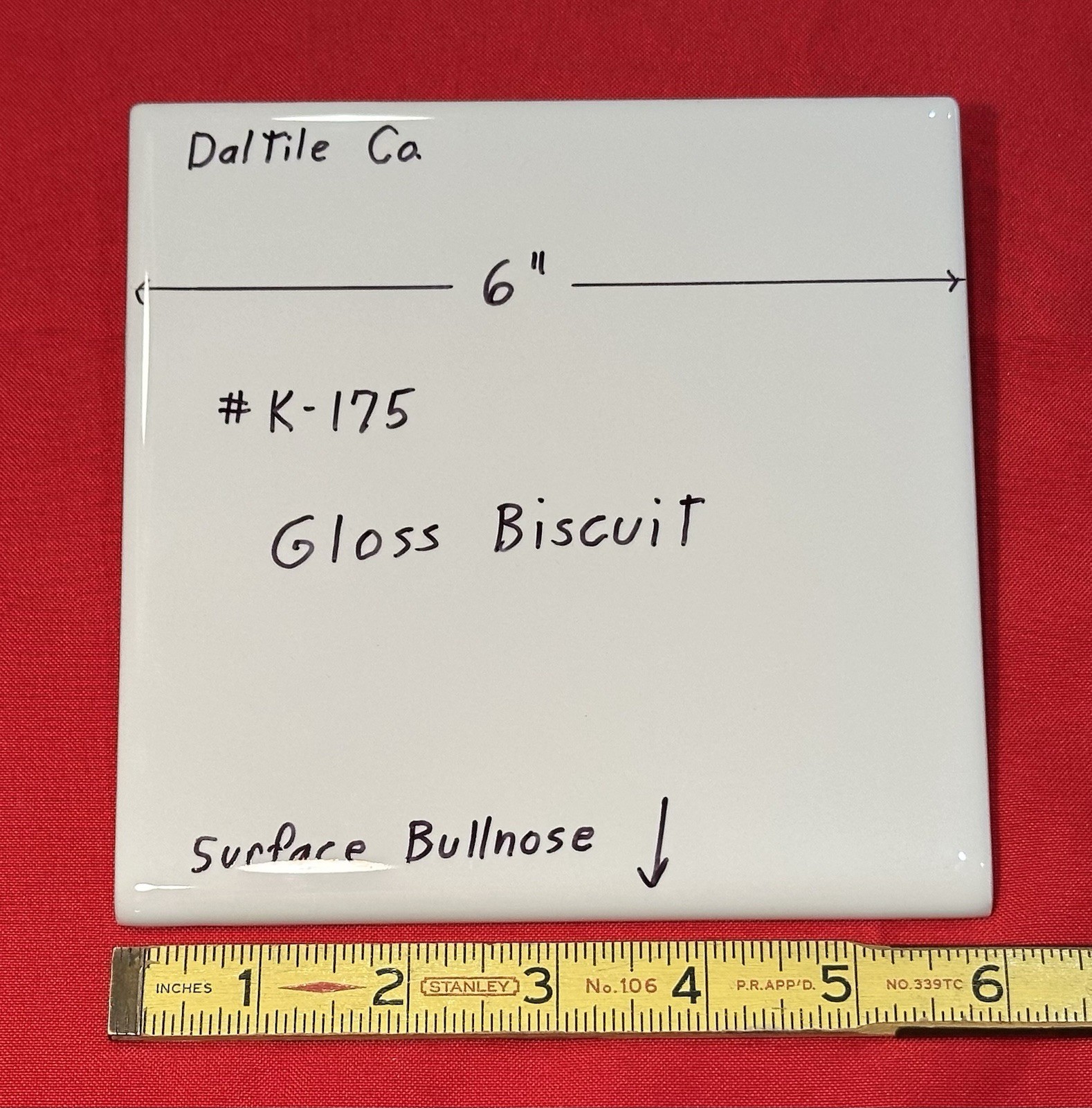 1 pc. Glossy Bullnose Ceramic Tile: Kohler Biscuit #K-175* 6″ X 6″ by Daltile