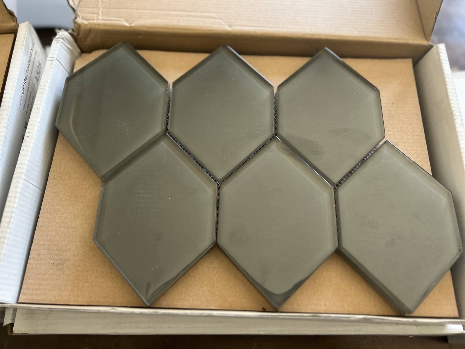 Momentum Gray Glass Mosaic Tile Sheets Hexagonal Rectangle Novelty Glossy