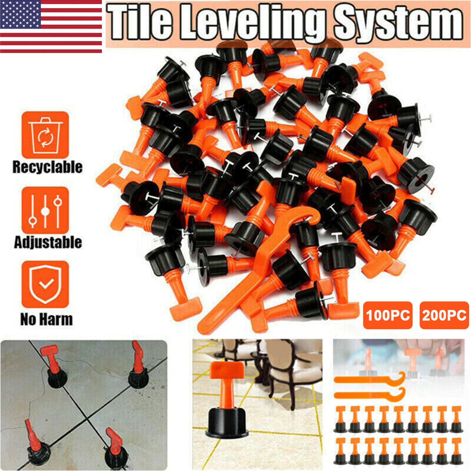 100/200pcs Tile Leveling System Kit Reusable Tile Spacer Wall Floor Clips Tool Z