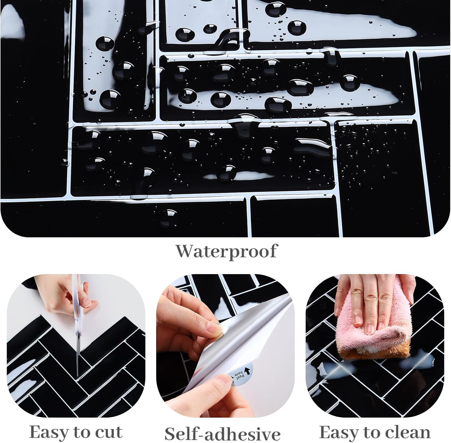 20 Sheets Black Herringbone Peel and Stick Backsplash Tiles 12″x12
