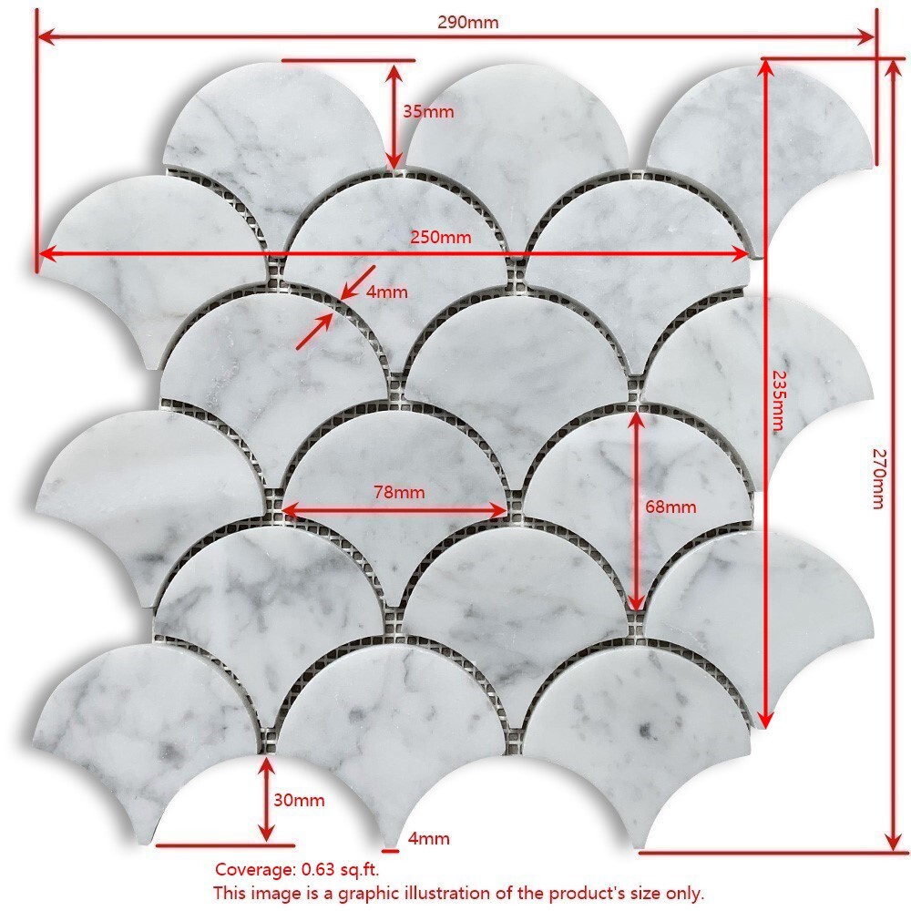C9937XH Carrara White Bardiglio Gray Marble Fish Scale Fan Shape Mosaic Tile
