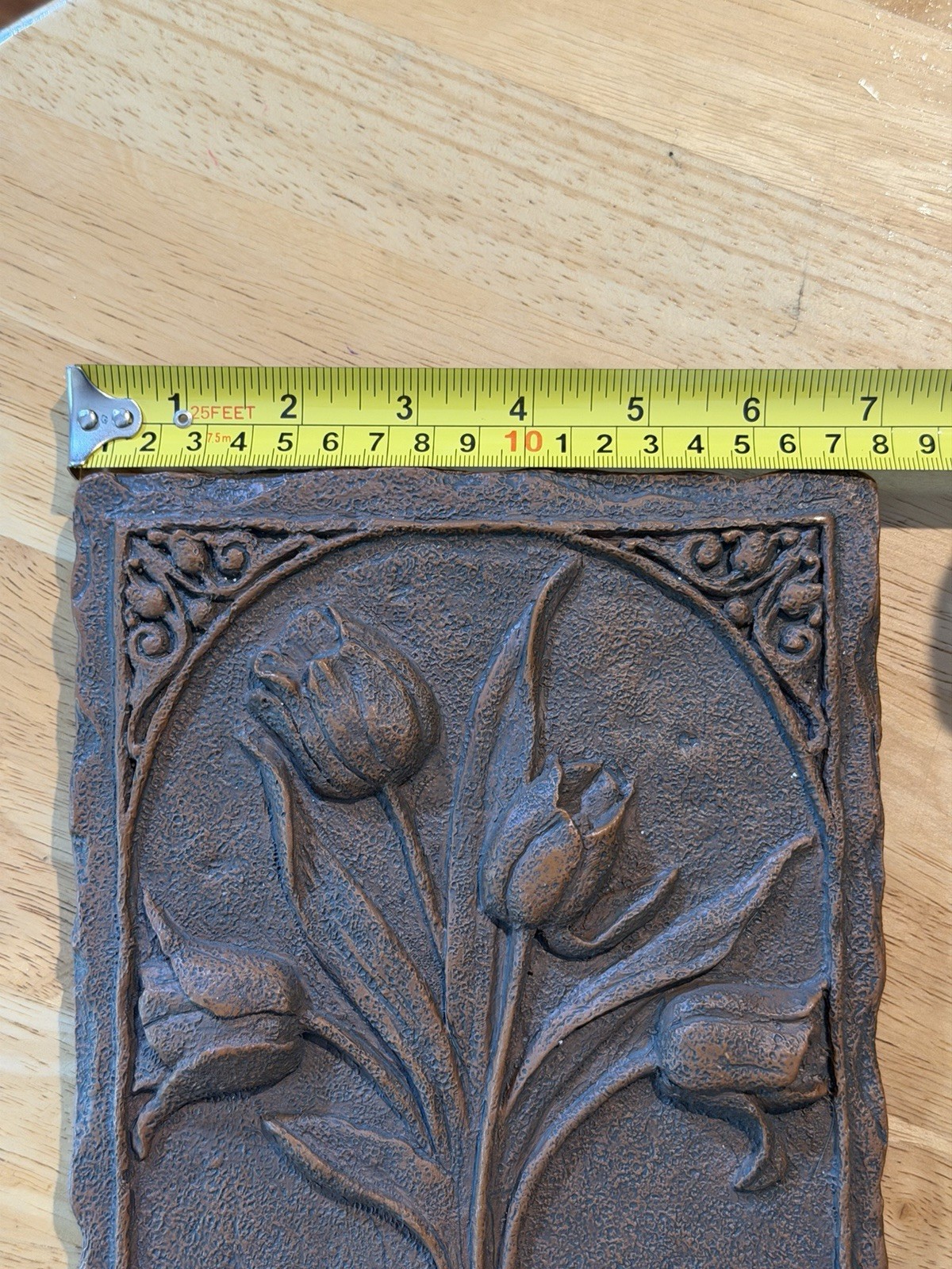 Vintage Hermitage 3-D Wall Tile Hand Painted Yellow Tulips With Border Heavy