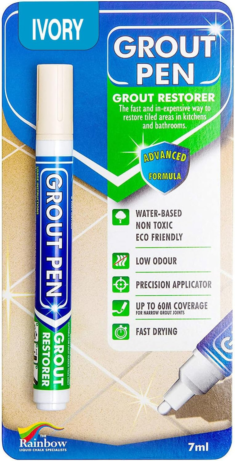 Grout Pen Ivory Tile Grout Paint Marker Restorer – Narrow 5mm Tip (7mL) | Wat…
