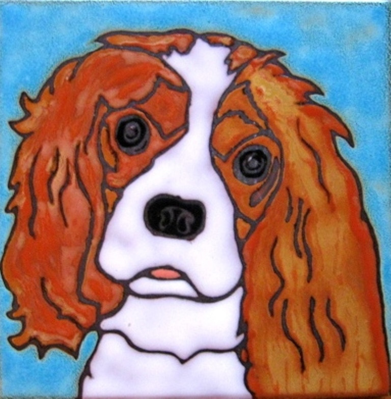 Ceramic Tile Cavalier King Charles Dog hand painted hot plate mural installation