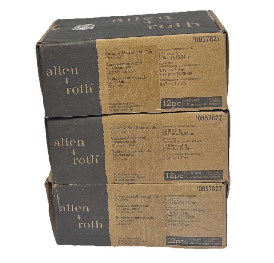 Allen + Roth 12 Pack Charcoal Ceramic Half Round Tile 0857827 1.2 x 6 in 3 Boxes