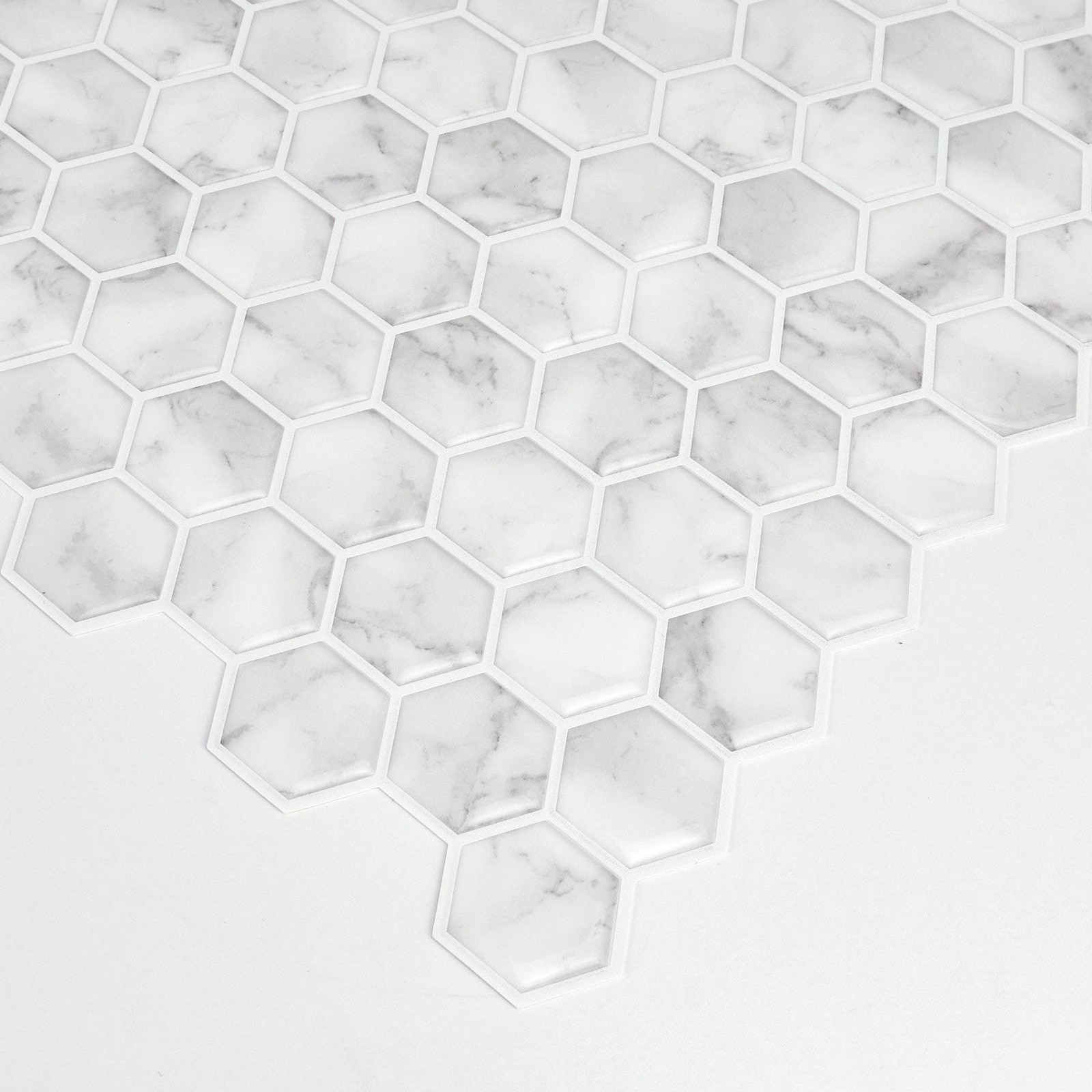 InHome NH2359 Hexagon Marble Peel Stick Backsplash Tiles, White & Off-White