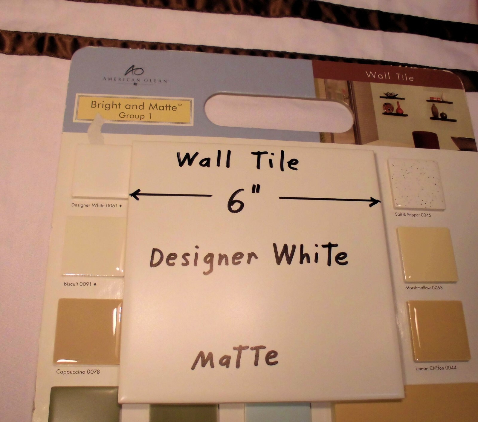 1 pc. *Designer White* Matte Ceramic Tile: 6″ X 6″ New Stock, Made in Brazil
