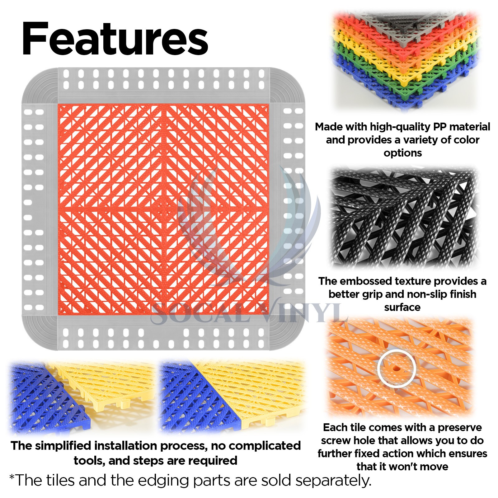 42pcs 16″x16″ Red Garage Floor Mat Perforated Flooring Tile Shop Interlocking