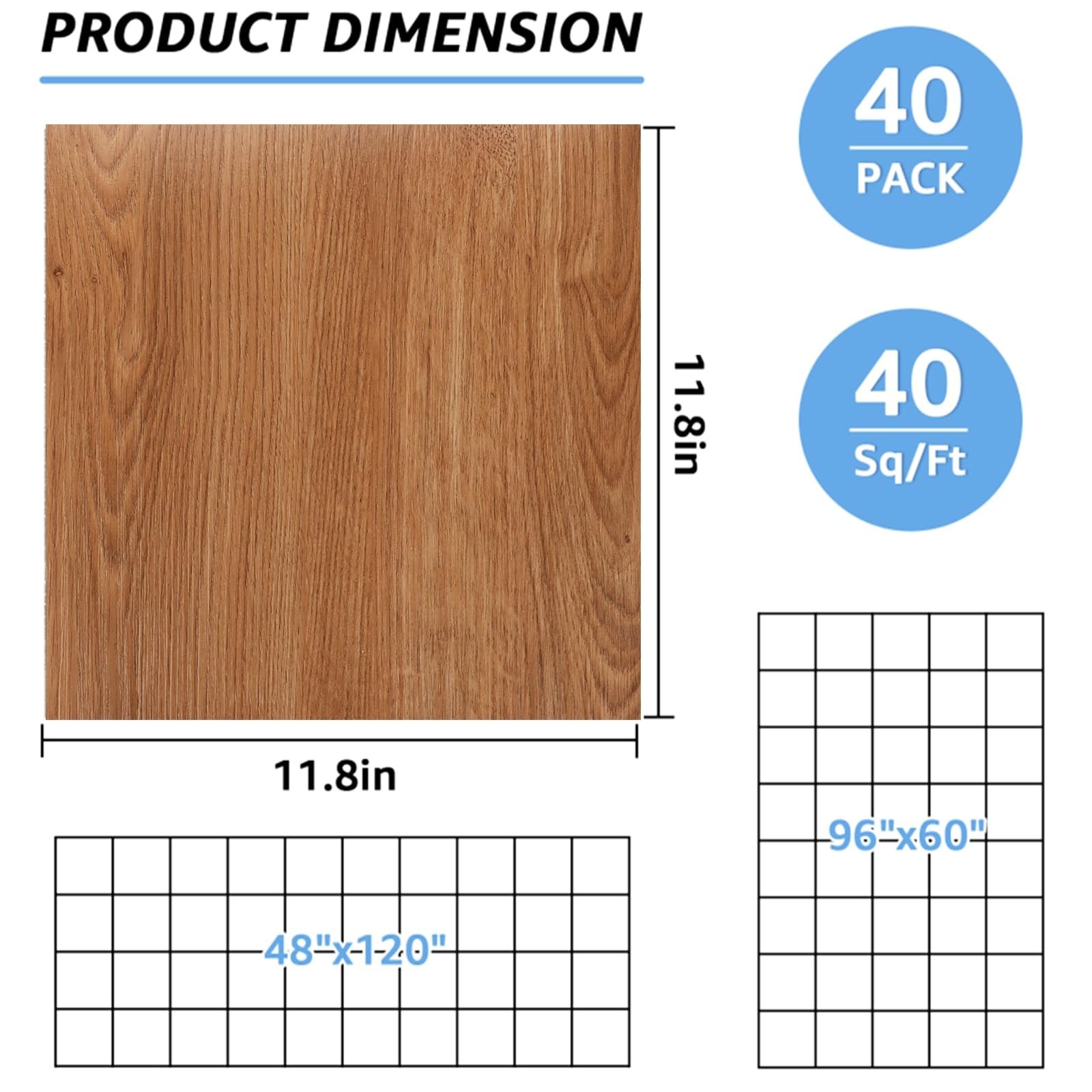 AKOLAFE 40 Sheet Vinyl Flooring 12×12 Inch Peel and Stick Floor Tile Waterpro…