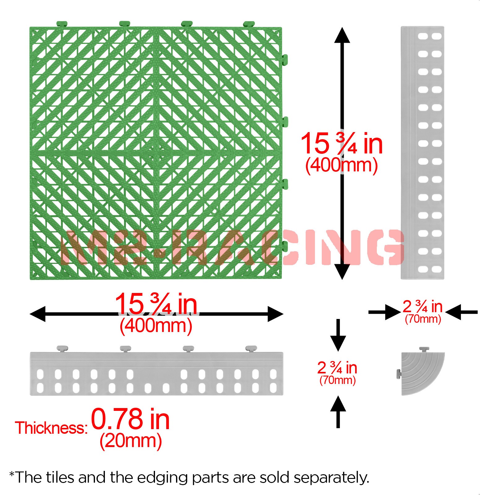 42pcs 16″x16″ Green Garage Floor Mat Perforated Flooring Tile Shop Interlocking