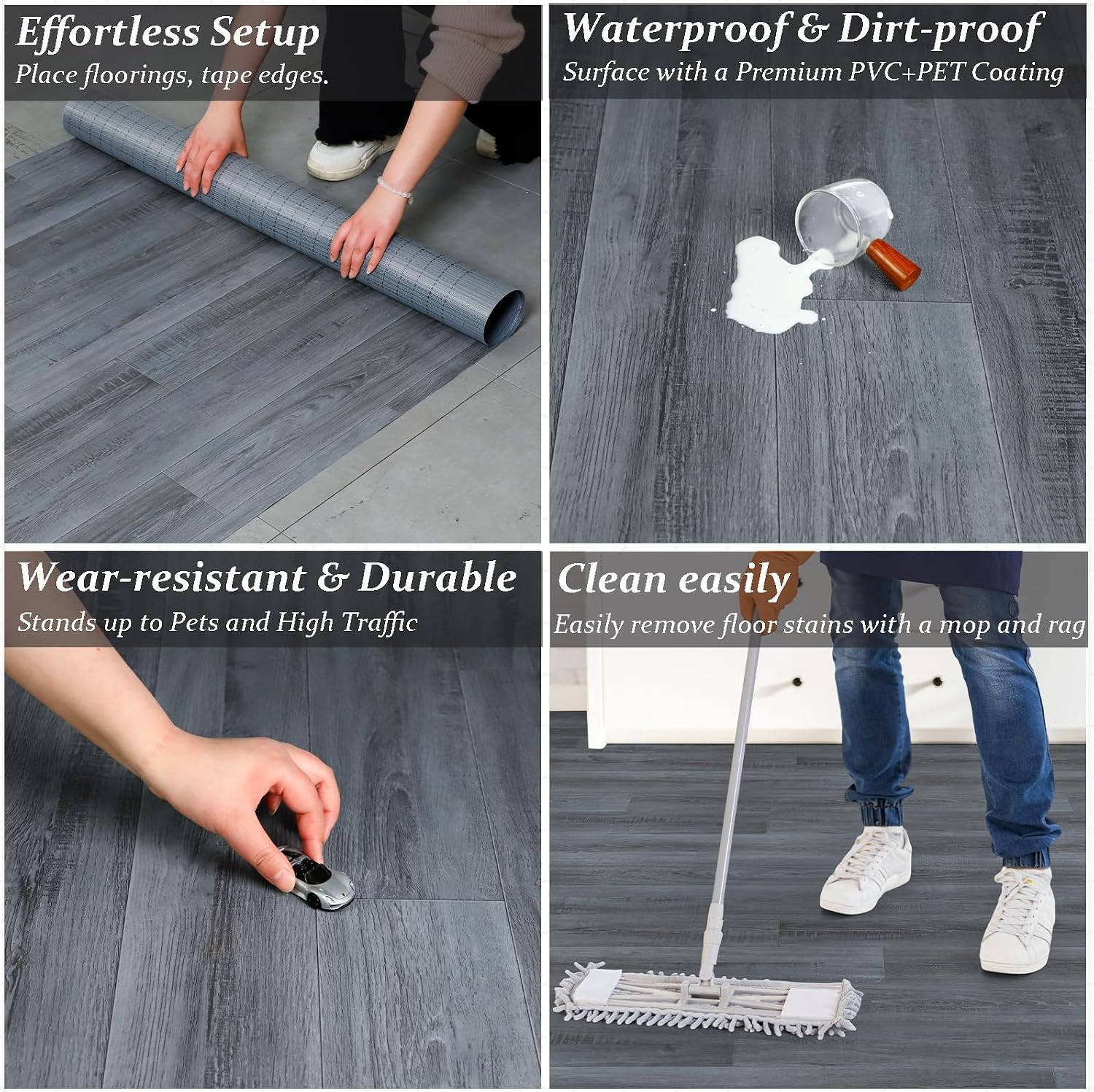 Dark Grey Oak Vinyl Flooring Roll 39.4″ x 196.8″ – Waterproof & Easy DIY