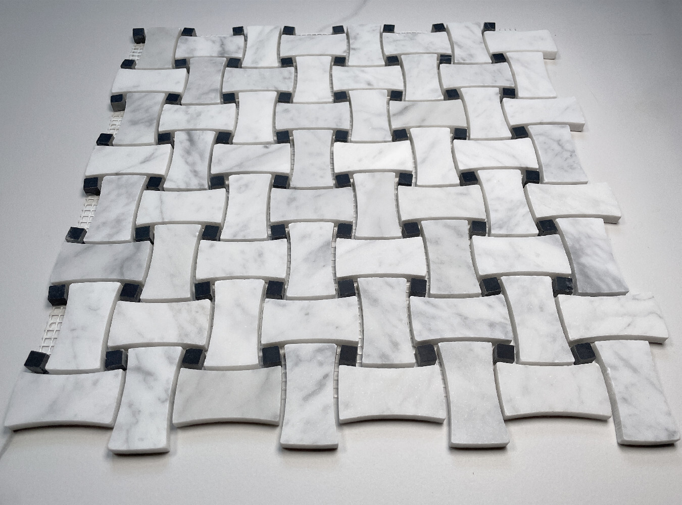 C671XH White Carrara Venato Marble DogBone Basketweave Mosaic Tile Honed