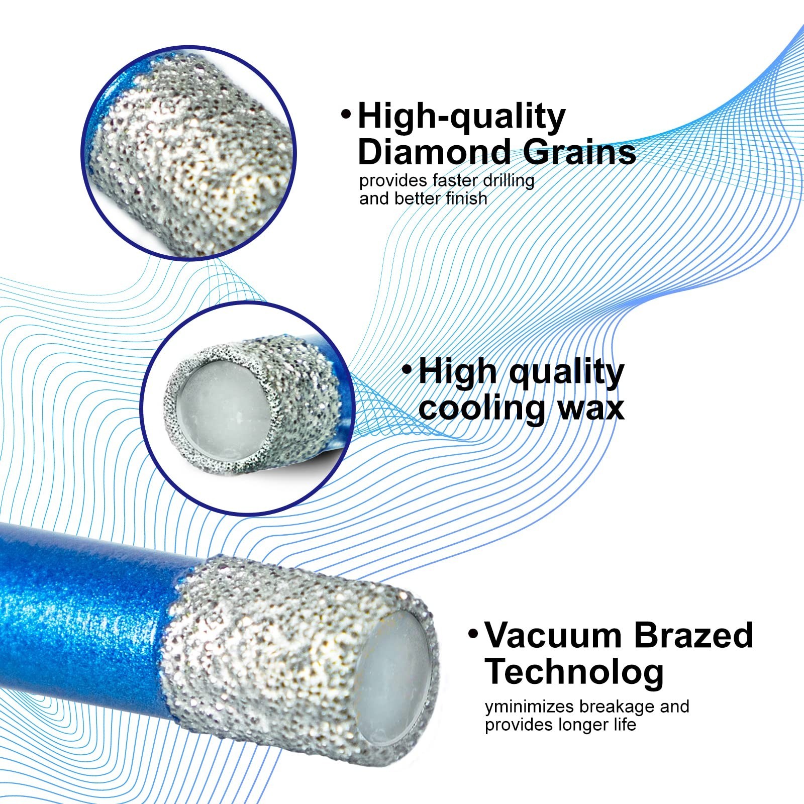 SALI Diamond Core Drill Bits Set 5pcs Tile Hole Saws Vacuum Brazed Hole Saw w…