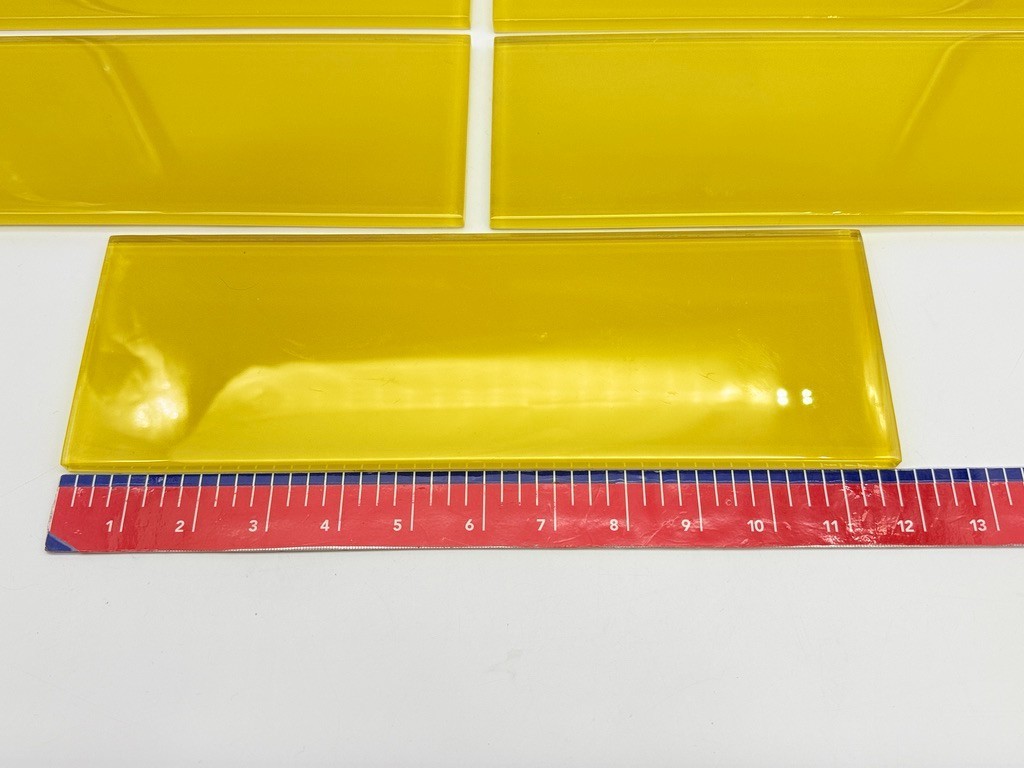 LOT of 9 Unused Yellow Glass 12″ X 4″ X 1/4″ Backsplash Subway Wall Tiles