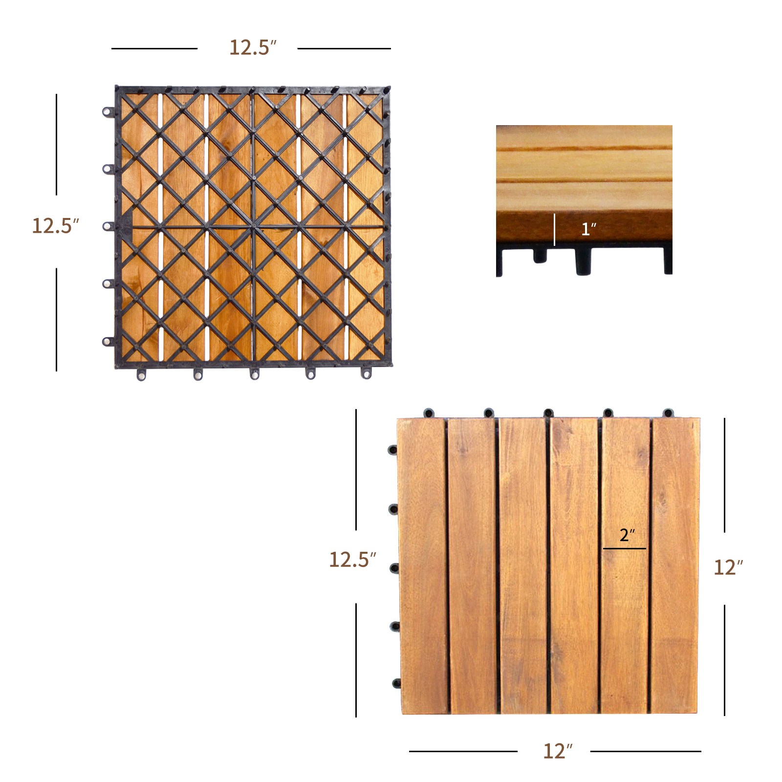 Costway 27PCS Patio Interlocking Tiles Acacia Slat Wood Garden Outdoor &Indoor