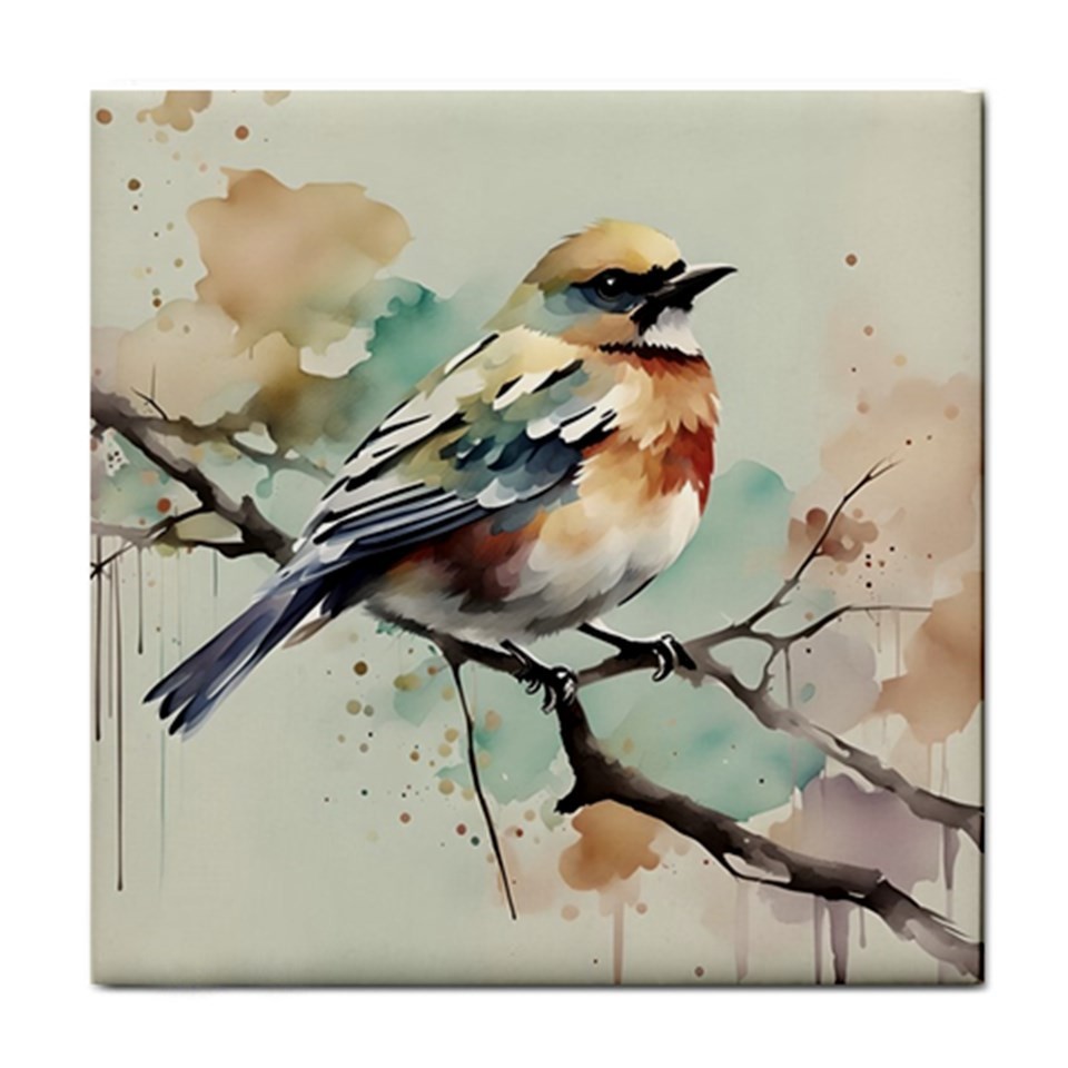 Ceramic Tile Bird 1 watercolor 4.25×4.25, 6×6 or 8×8 inches Printed in US