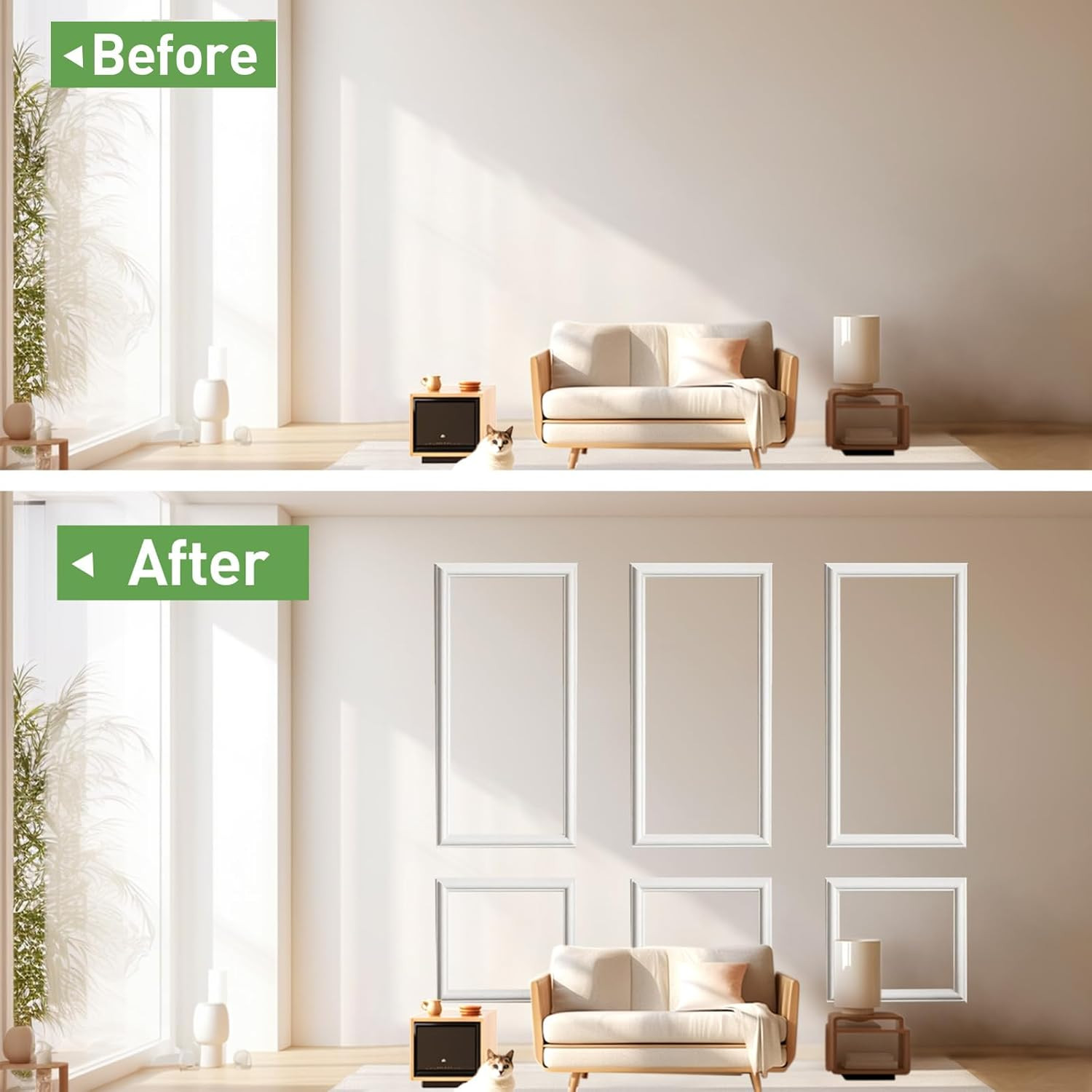 Pre-Cut Wall Molding Kit, Wainscoting Panels Peel and Stick, Paintable & Ready-t