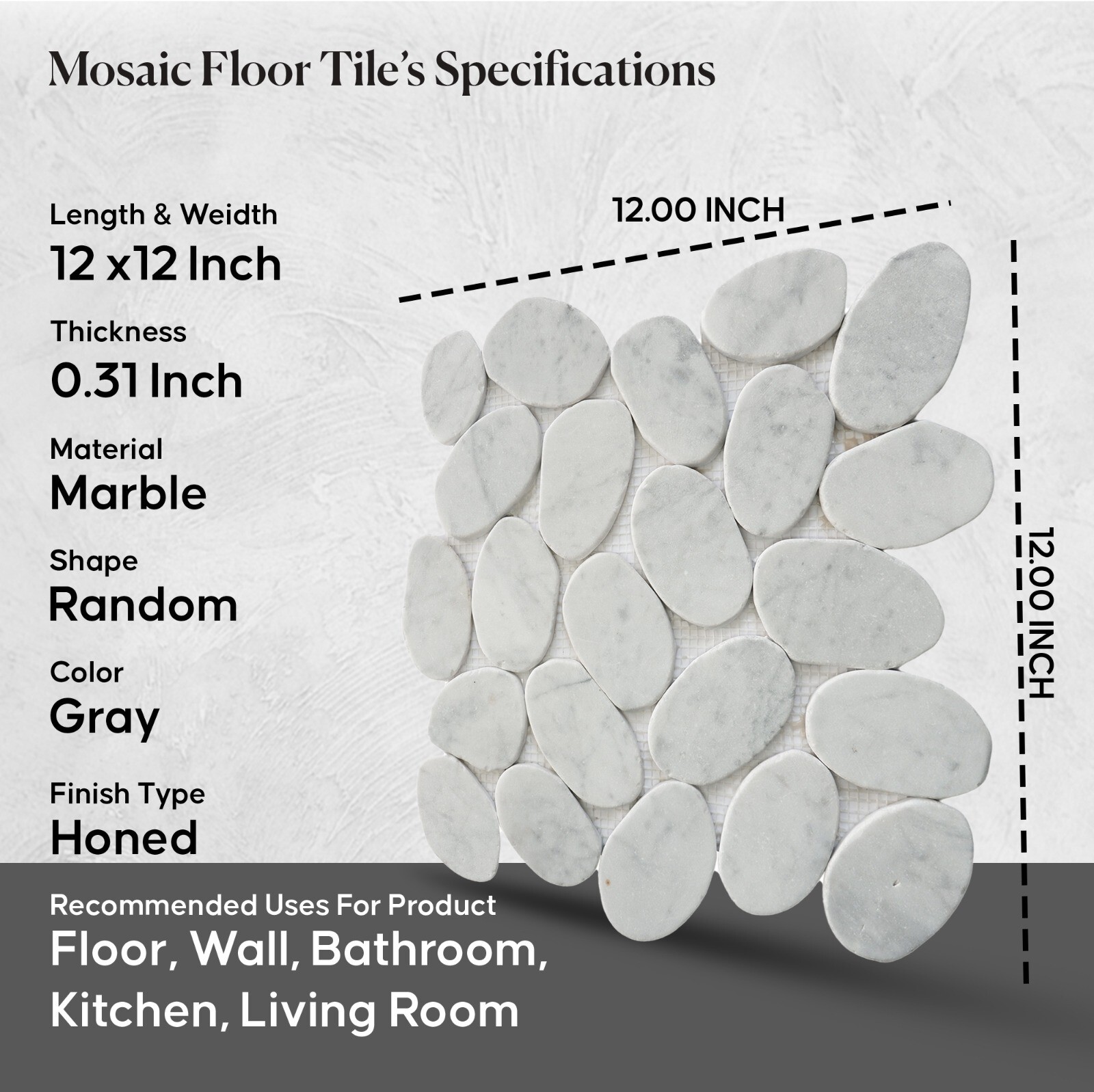XL Slice Carrara Mosaic Wall & Floor Tile ($13.98/SqFt)