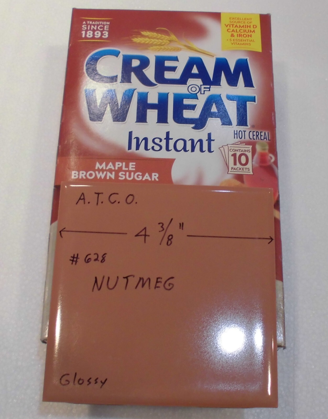 1 pc. Medium Brown – Nutmeg: 4-3/8″ Glossy Ceramic Tile by ATCO, New Old Stock