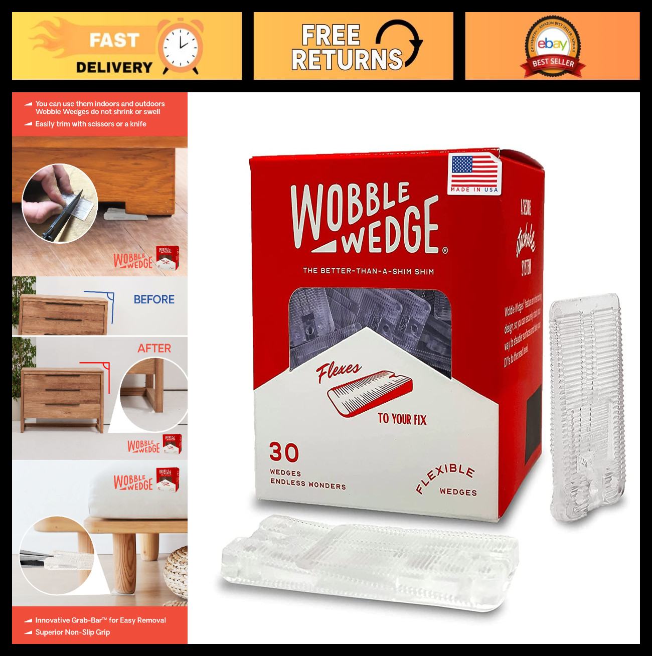 Flexible Plastic Leveling Shims – Home Improvement Furniture & Appliance Wedges