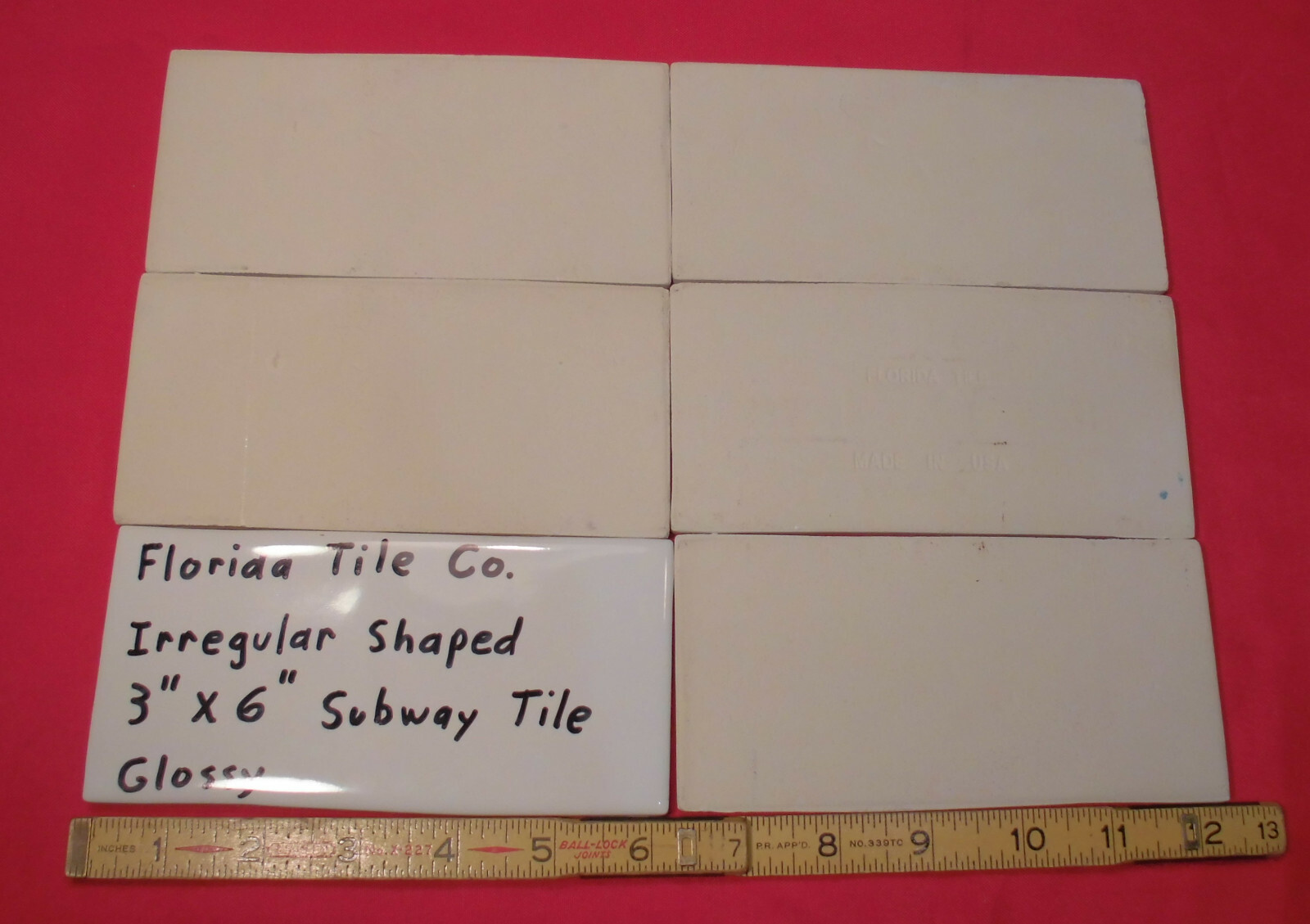 1 pc. *Irregular White* Subway Glossy Ceramic Tile 3″ X 6-1/16″ Florida Co. New