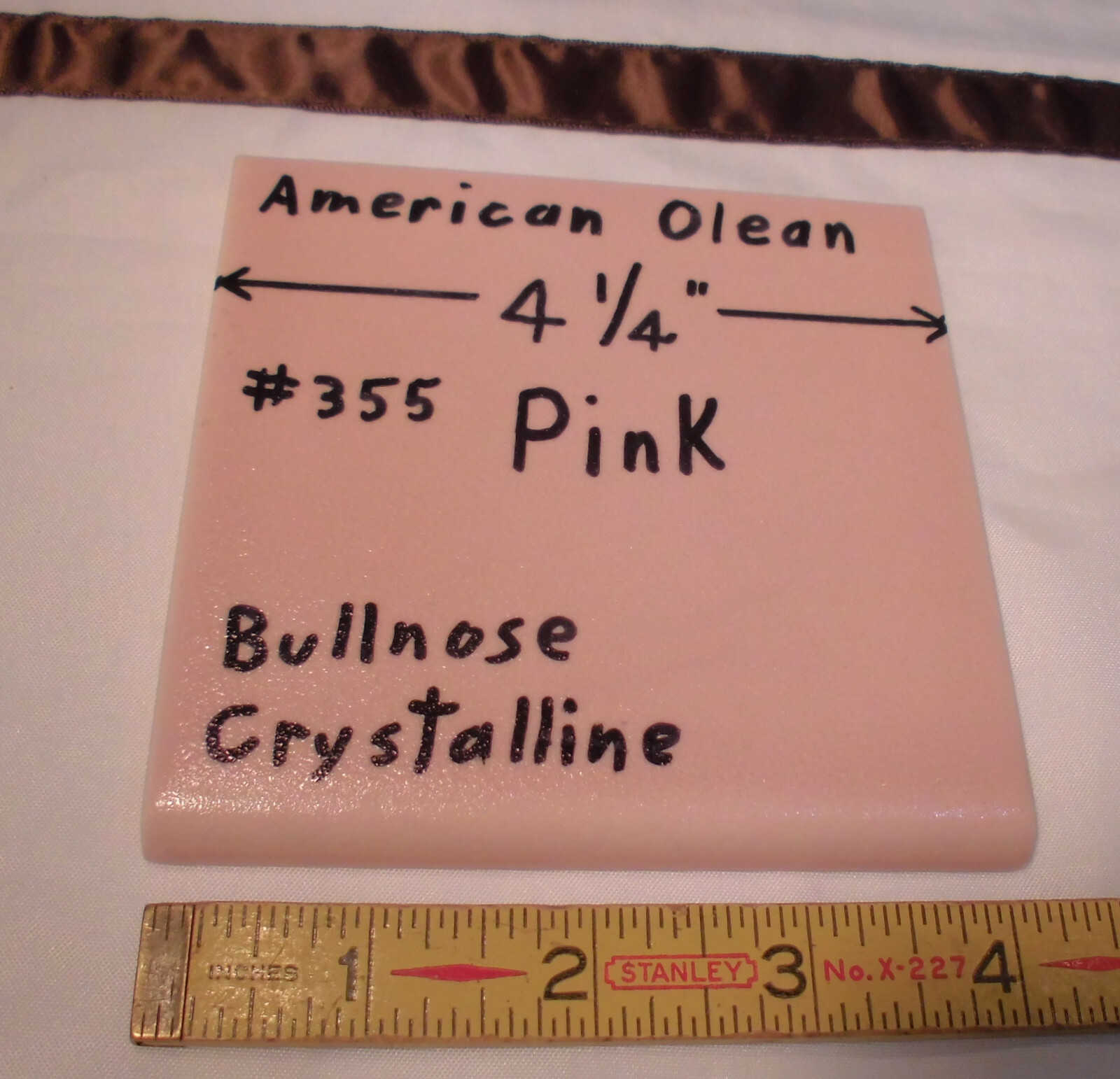 1 pc. Vintage *Crystalline Pink* Ceramic Bullnose Tile 4-1/4” American Olean NOS