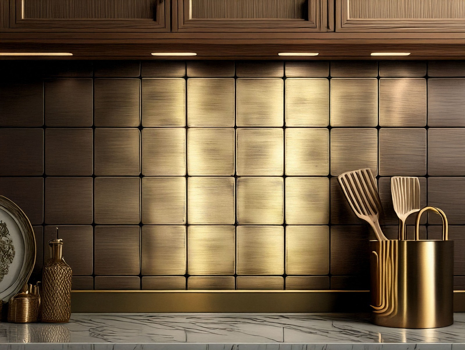 16-Piece Handmade Metal Tile Set – Wall Art for Kitchen- Fireplace – Accent Wall