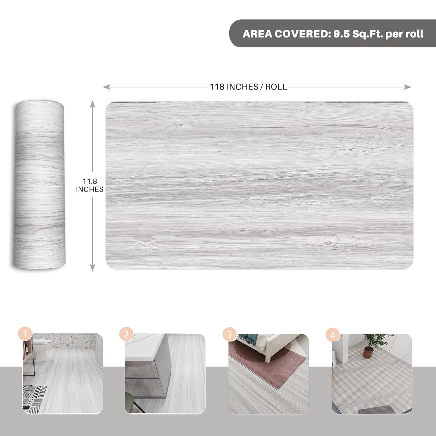 Wood Grain Peel and Stick Floor Tiles – 11.8” Width, Full Roll Length of 118″…