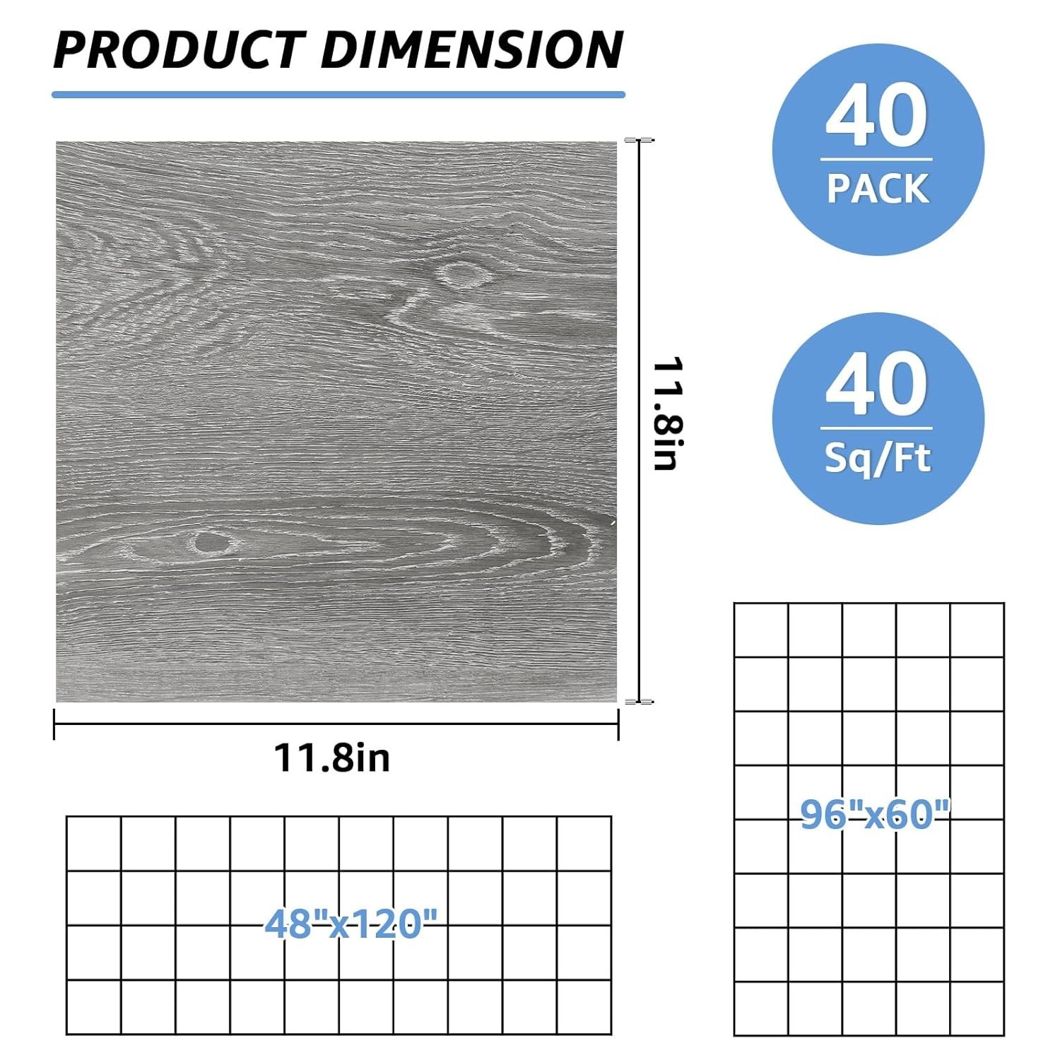 40 Sheet Vinyl Flooring 12 x 12 Peel & Stick Floor Tile Waterproof Floor Tiles