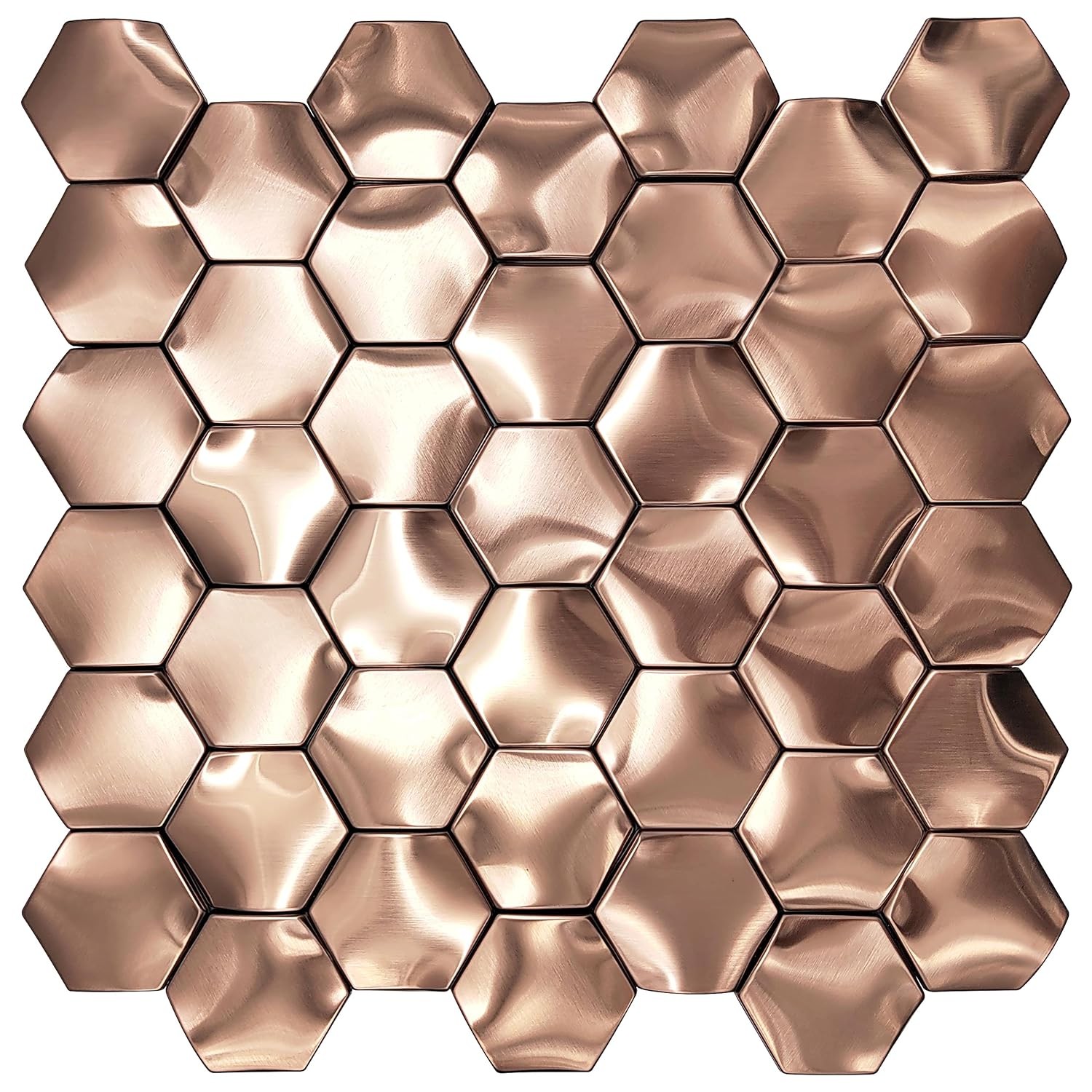 Copper 3D Hexagon Wall Panels Metal Mosaic Bathroom Backsplash Tile 5 Sq Feet