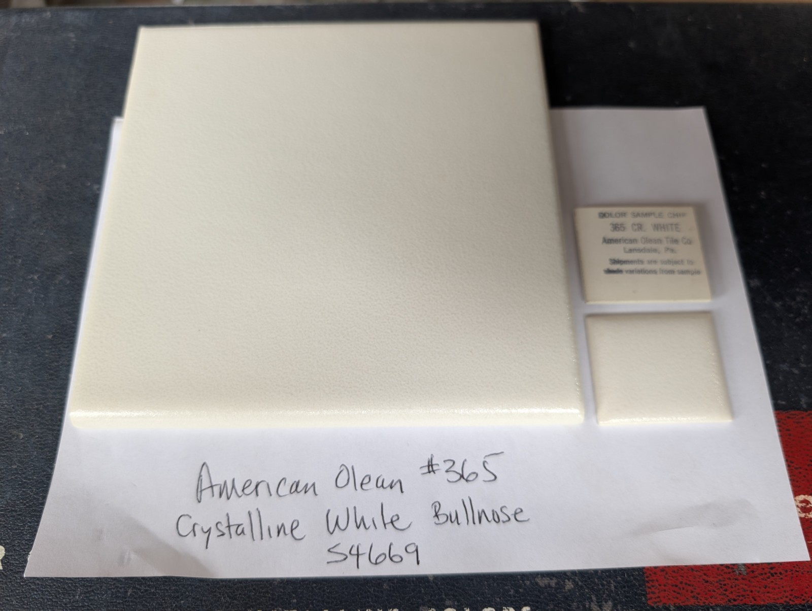 1 pc American Olean Crystalline White 6×6 ceramic tile #365 6″ Bullnose 60s 70s